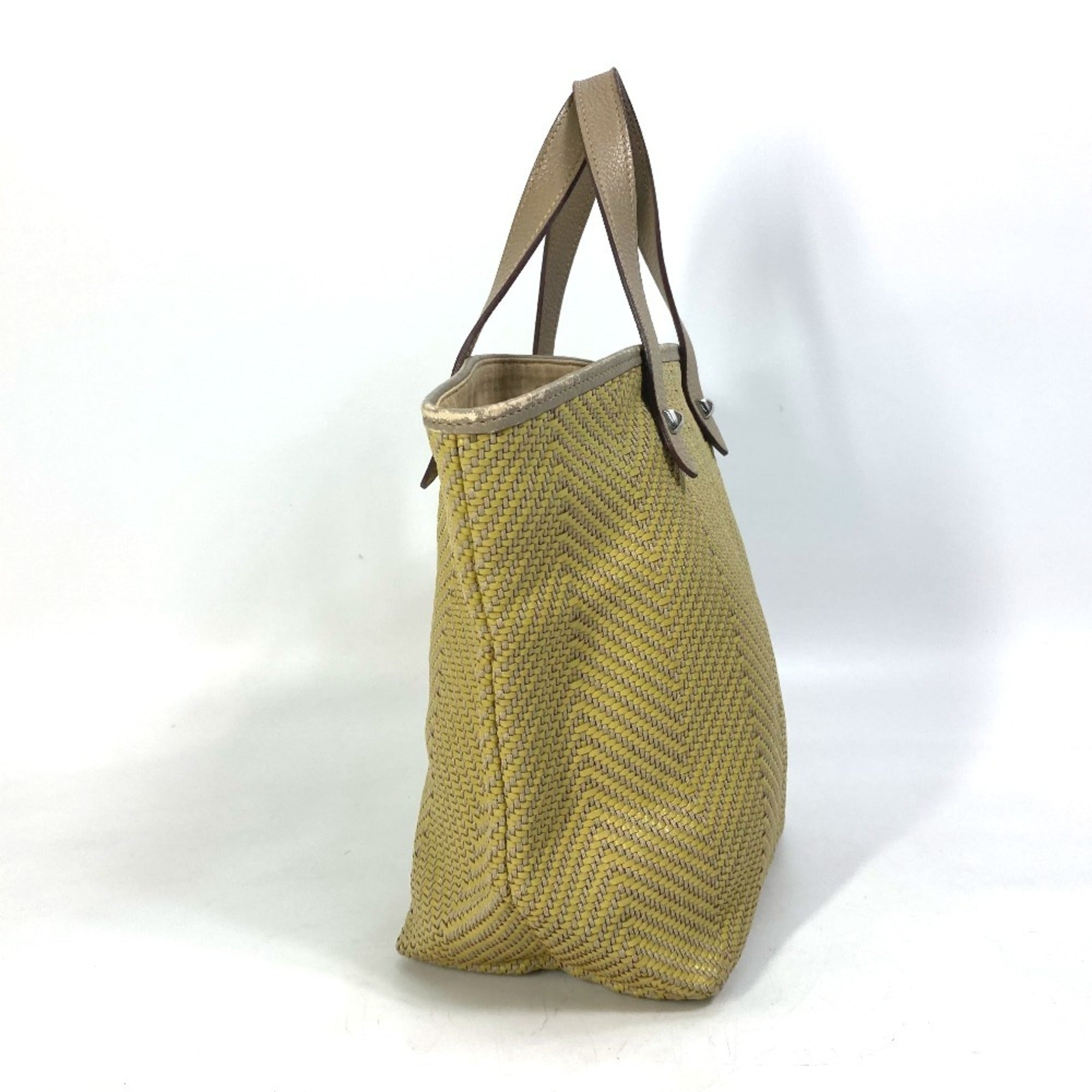 Hermes Yellow Leather Polyester Handbag Tote Bag (Pre-Owned)