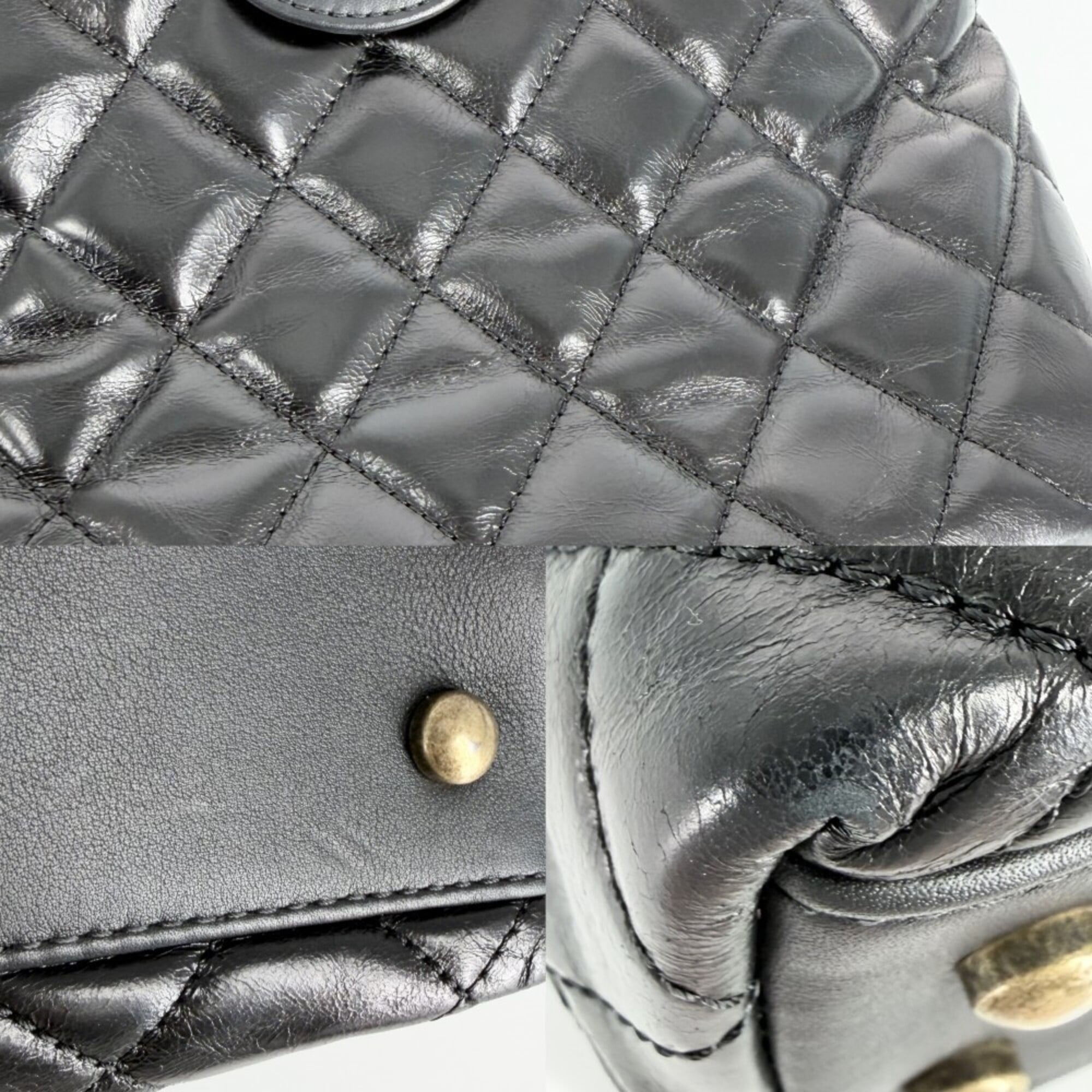 Chanel Matelasse Black Leather Handbag Shoulder Bag (Pre-Owned)