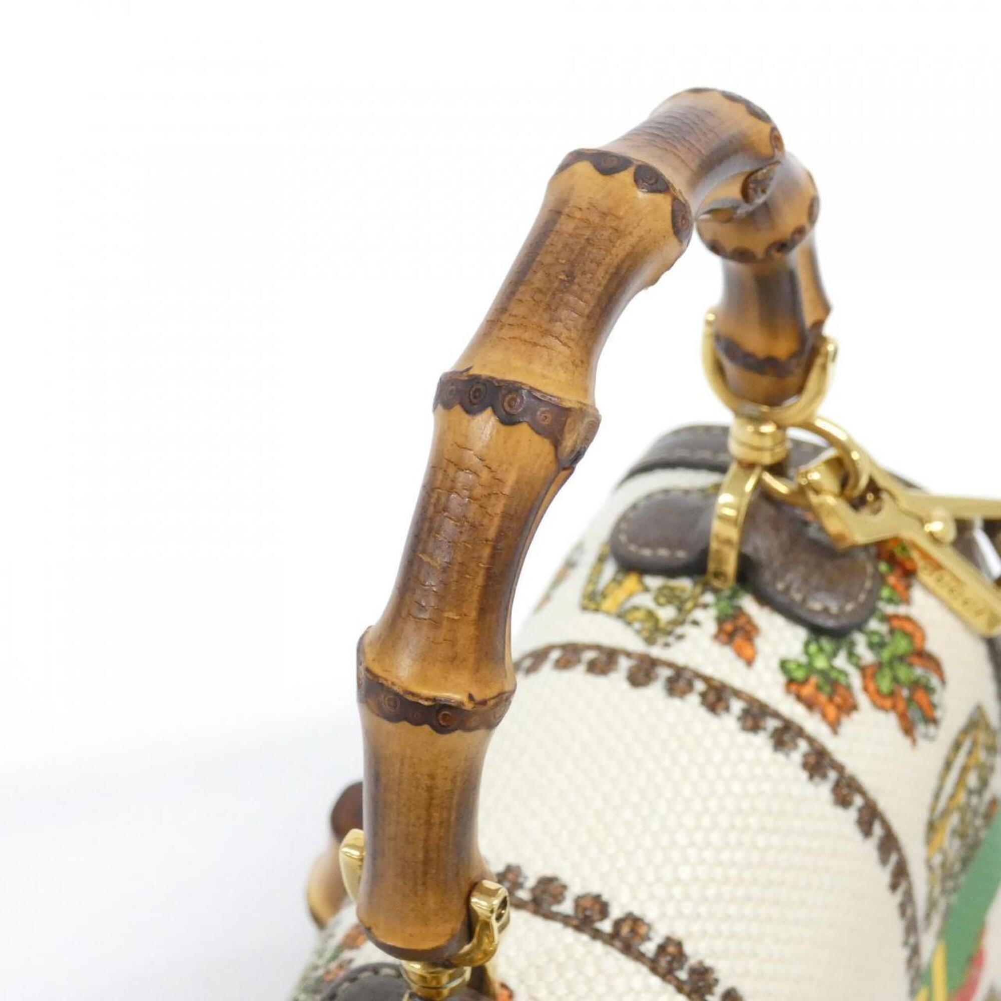 Gucci Brown Ivory Multi-Color Canvas Leather Handbag (Pre-Owned)