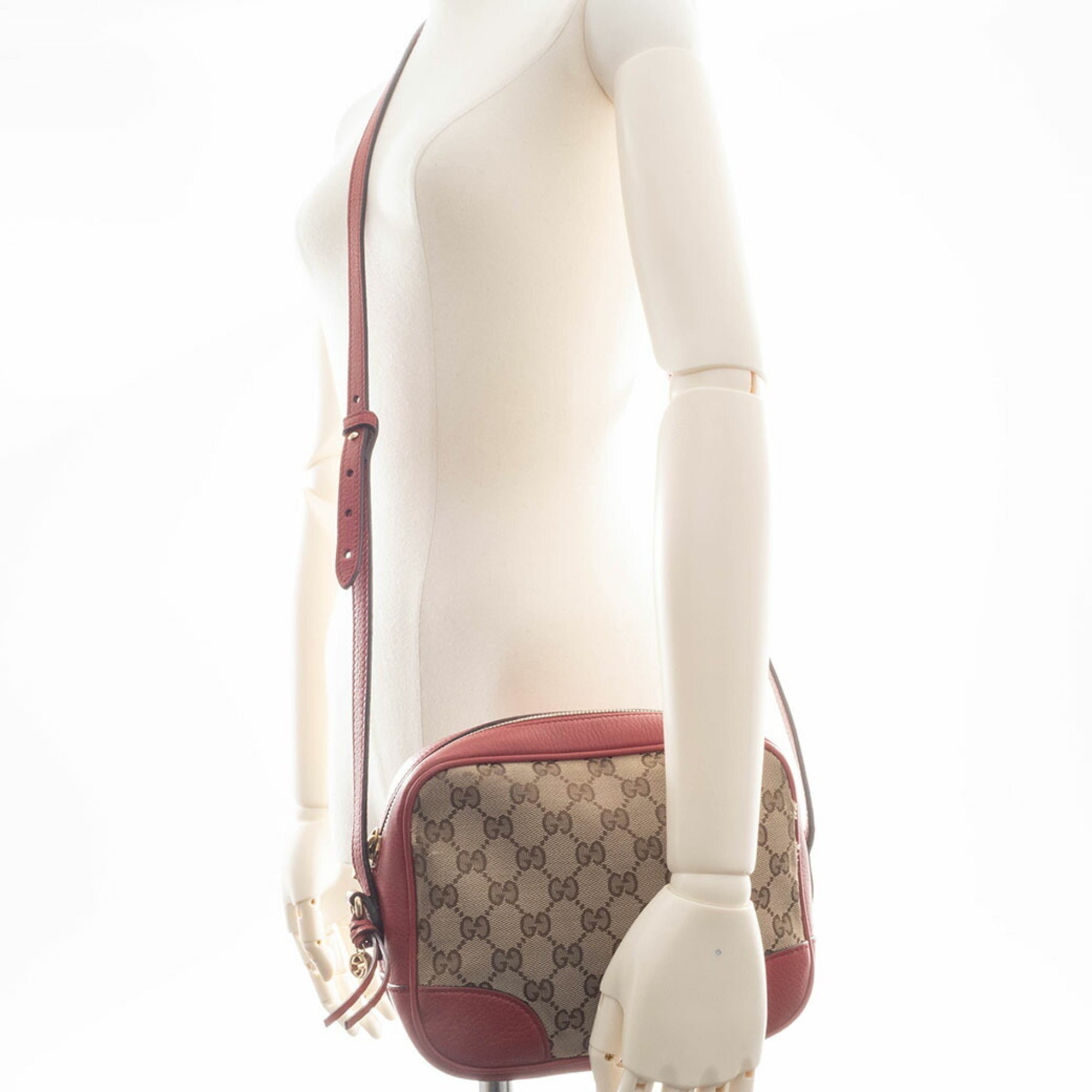Gucci Beige Red Color Gg Canvas Leather Shoulder Bag (Pre-Owned)
