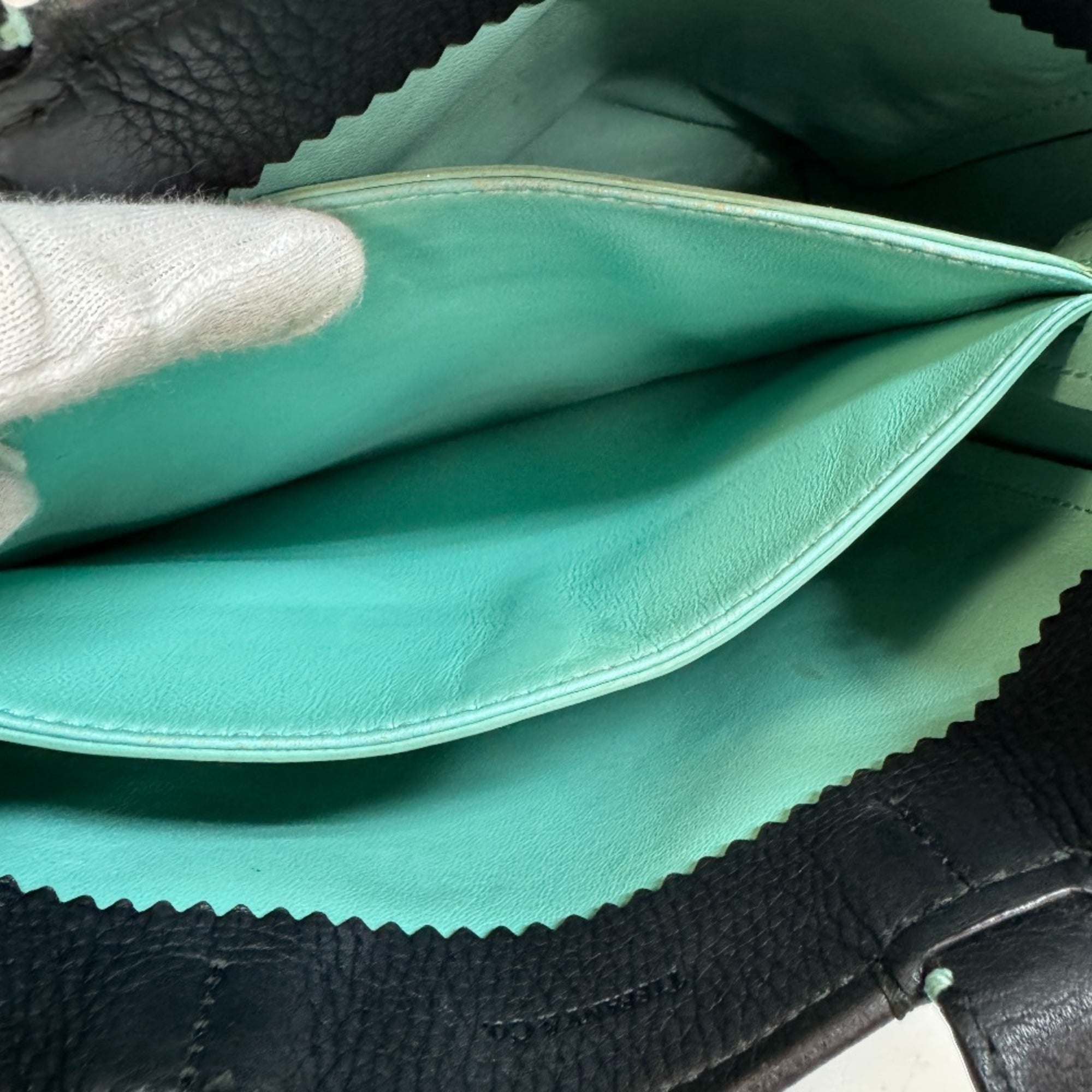 Tiffany Black Tiffany Blue Leather Handbag Shoulder Bag (Pre-Owned)