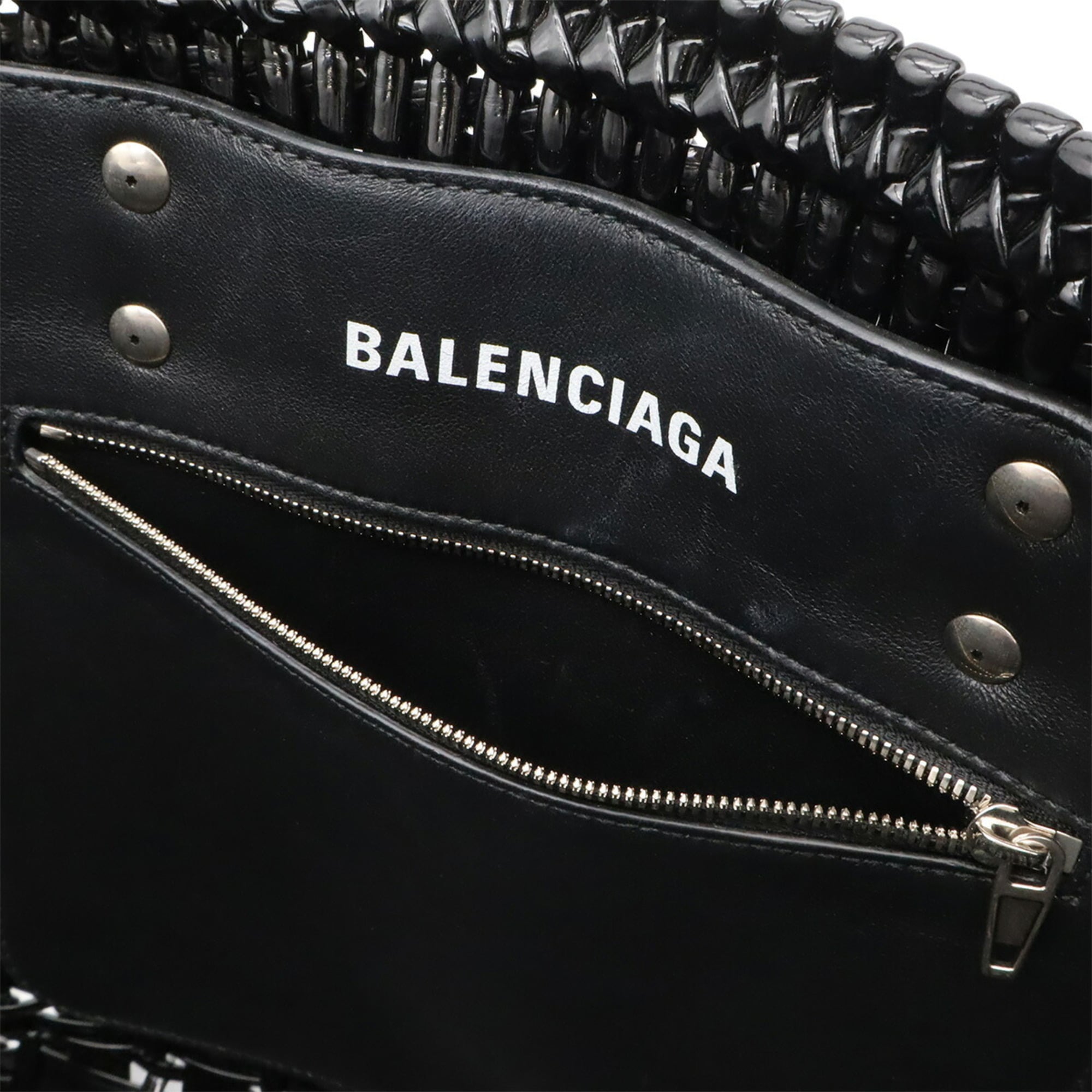 Balenciaga Black Vinyl Basket Handbag Shoulder Bag (Pre-Owned)