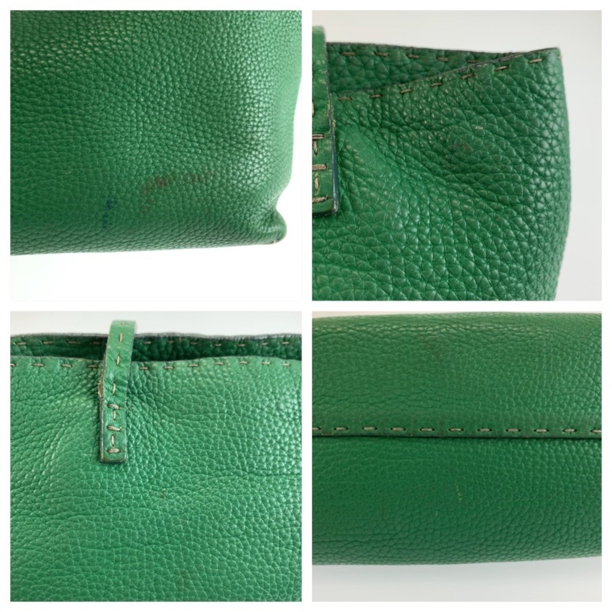 Fendi Green Leather Handbag Tote Bag (Pre-Owned)