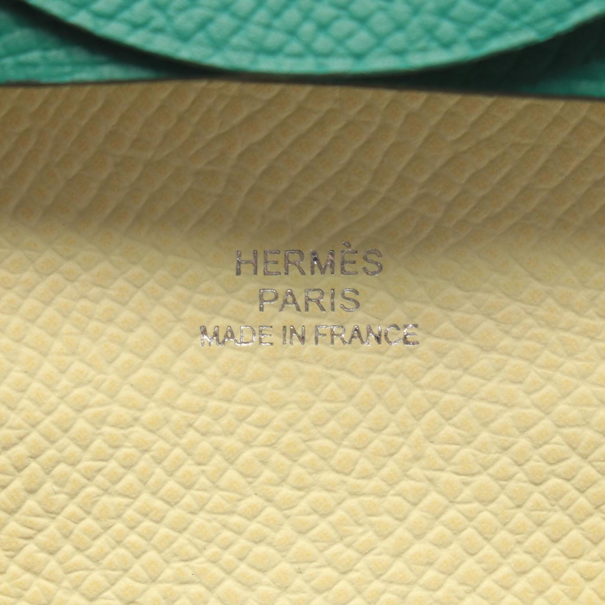 Hermes Green Yellow Epsom Leather Leather Coin Purse/Coin Case (Pre-Owned)