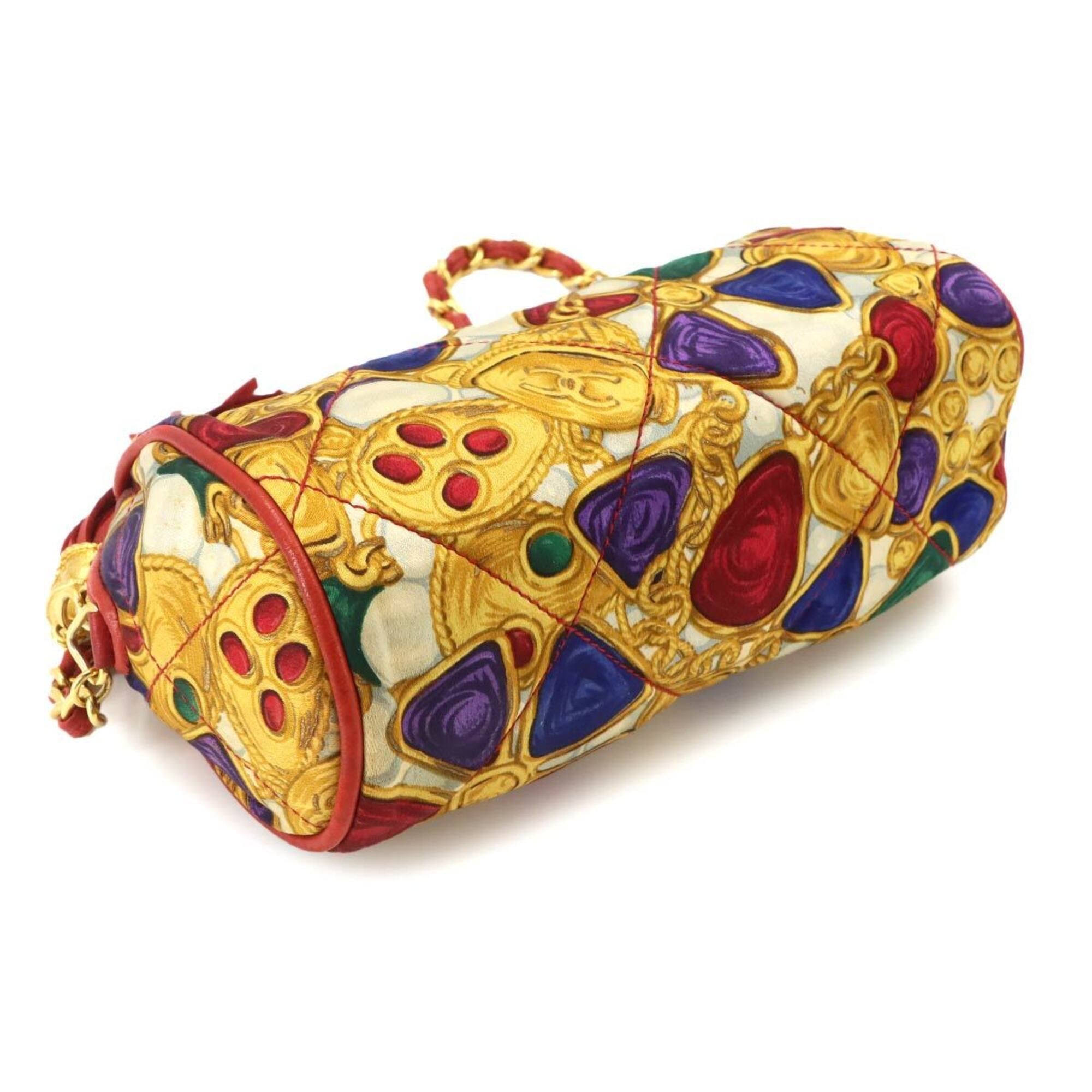 Chanel Multi-Color Red Color Satin Leather Shoulder Bag (Pre-Owned)