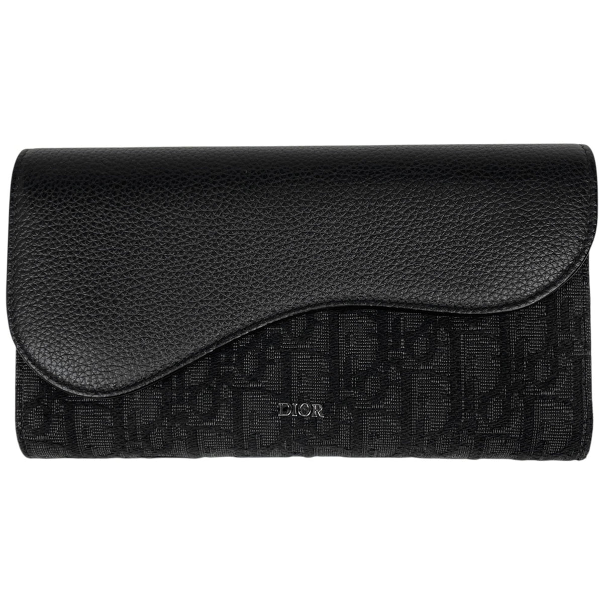 Christian Dior Black Cotton Leather Fabric Long Wallet (Bi-Fold) (Pre-Owned)