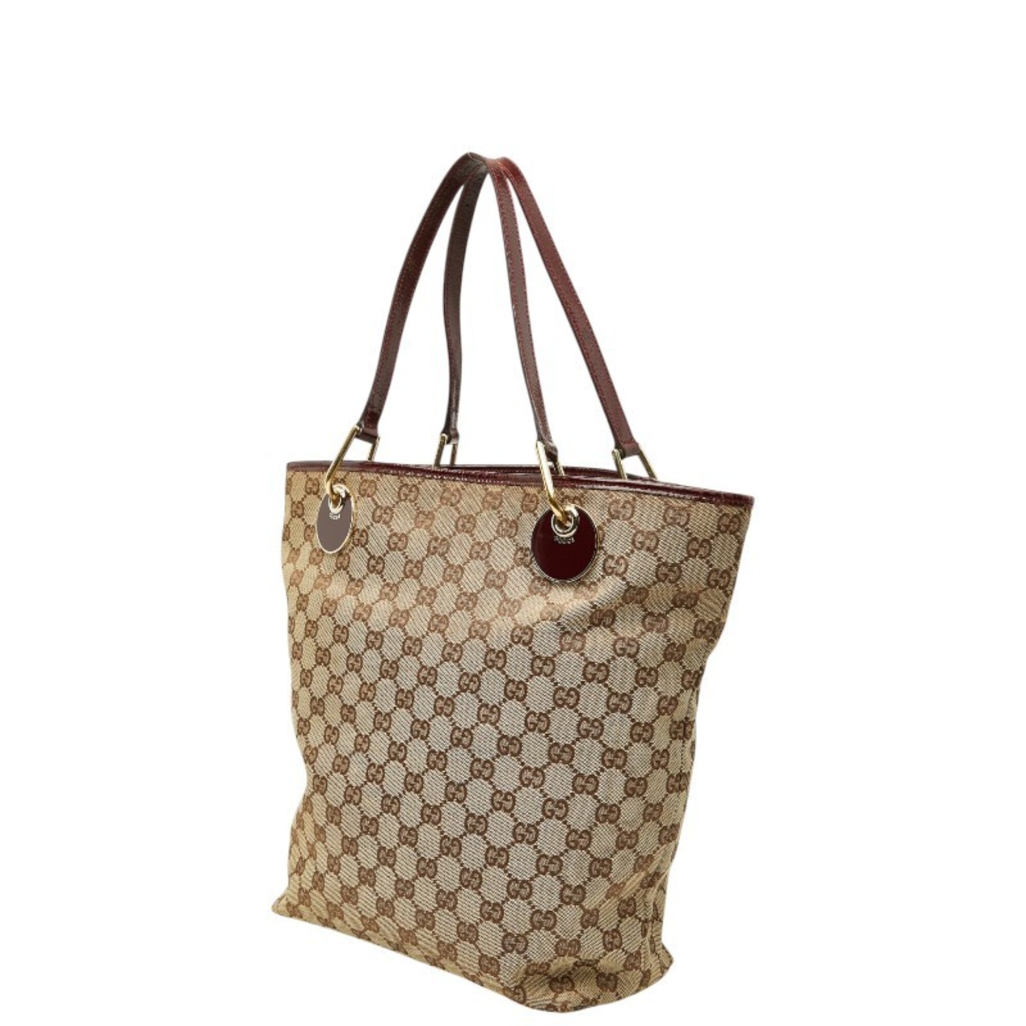 Gucci Gg Canvas Brown Red Color Canvas Leather Handbag Tote Bag (Pre-Owned)