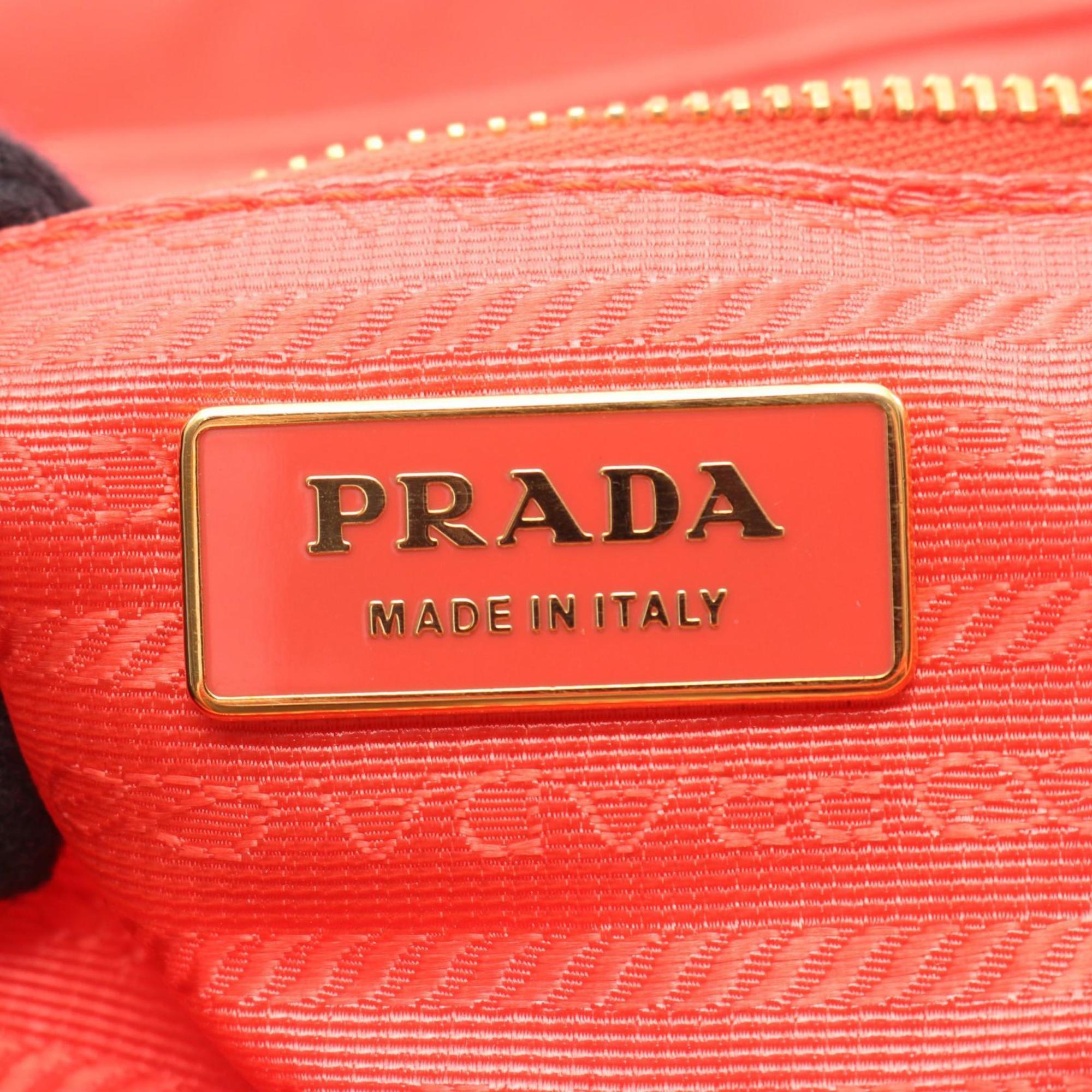 Prada Orange Nylon Patent Leather Handbag Tote Bag (Pre-Owned)