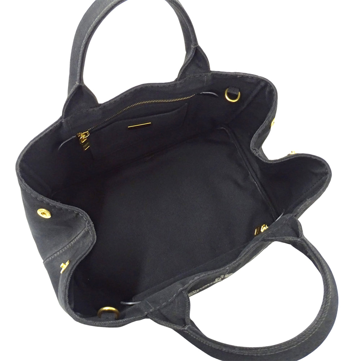 Prada Canapa Black Canvas Handbag Shoulder Bag Tote Bag (Pre-Owned)