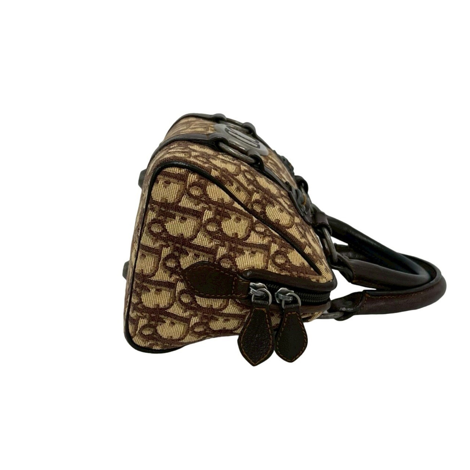 Christian Dior Brown Canvas Leather Boston Bag Handbag (Pre-Owned)