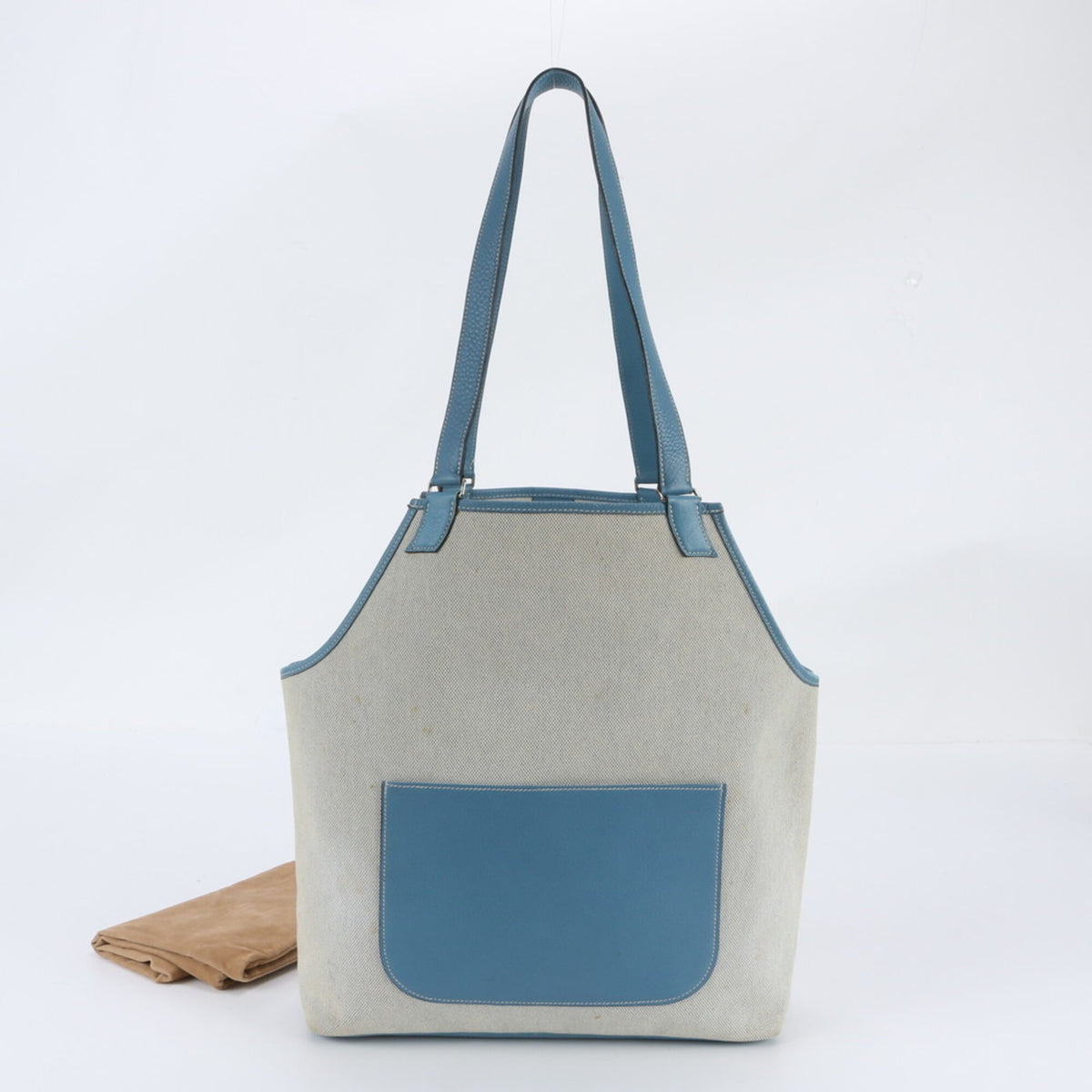 Hermes Blue Jean Leather Canvas Shoulder Bag Tote Bag (Pre-Owned)
