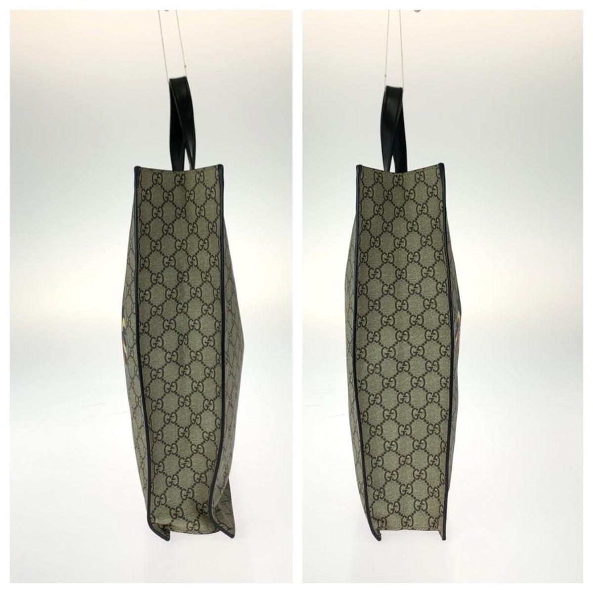 Gucci Beige Multi-Color Canvas Leather Tote Bag (Pre-Owned)