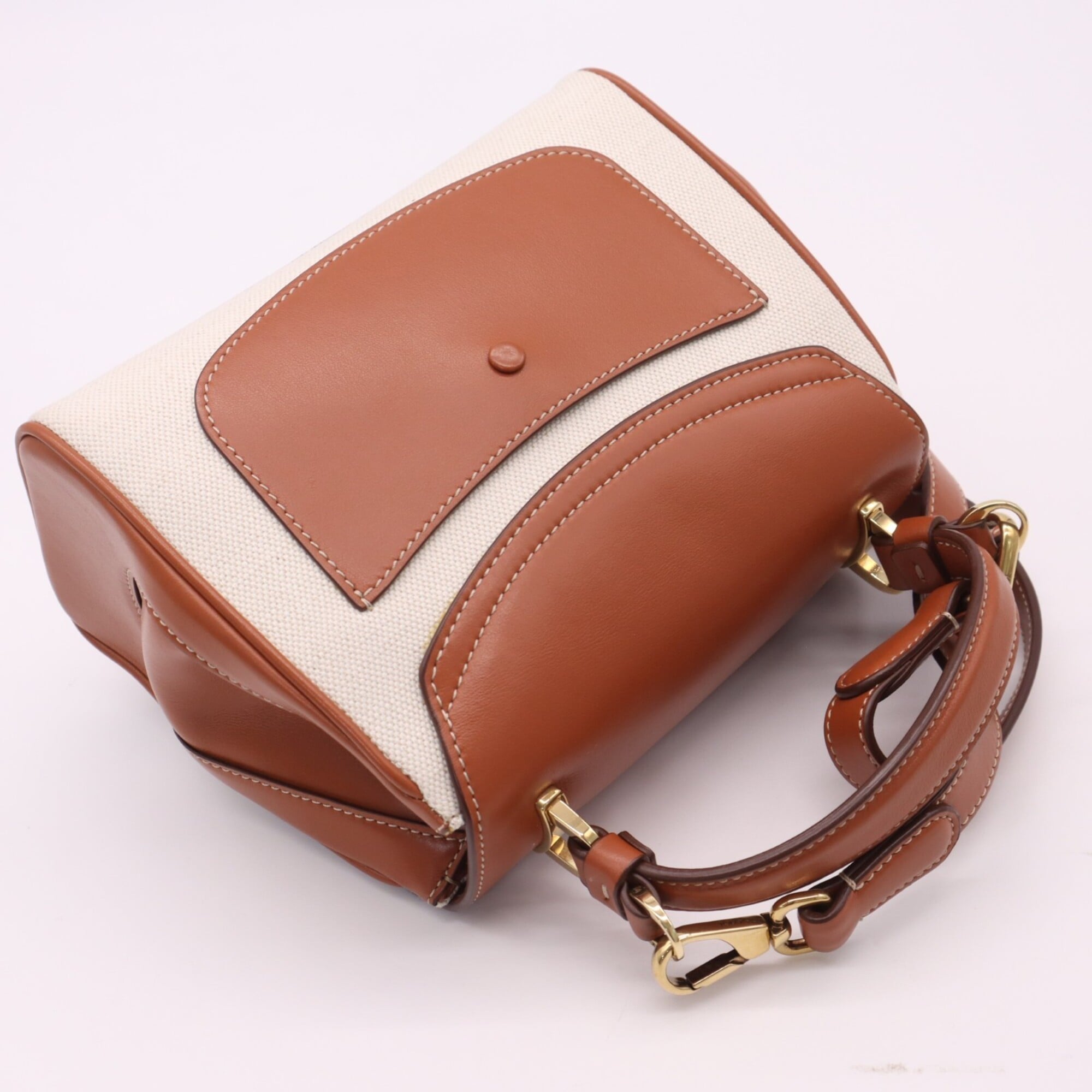 Tod's Beige Brown Canvas Shoulder Bag (Pre-Owned)