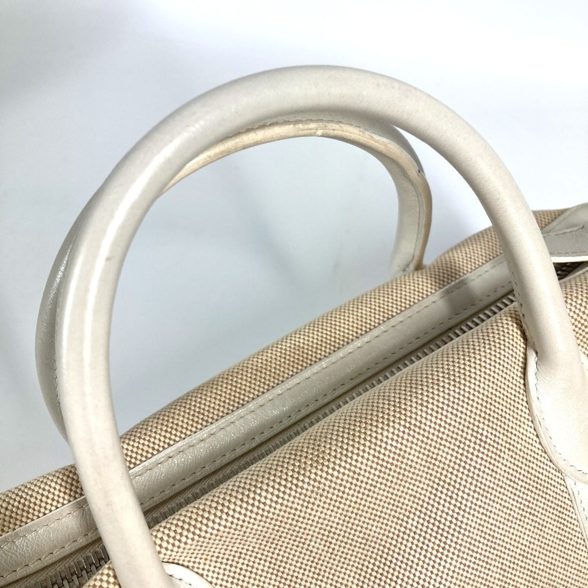 Hermes Beige White Toile H Boston Bag Handbag (Pre-Owned)
