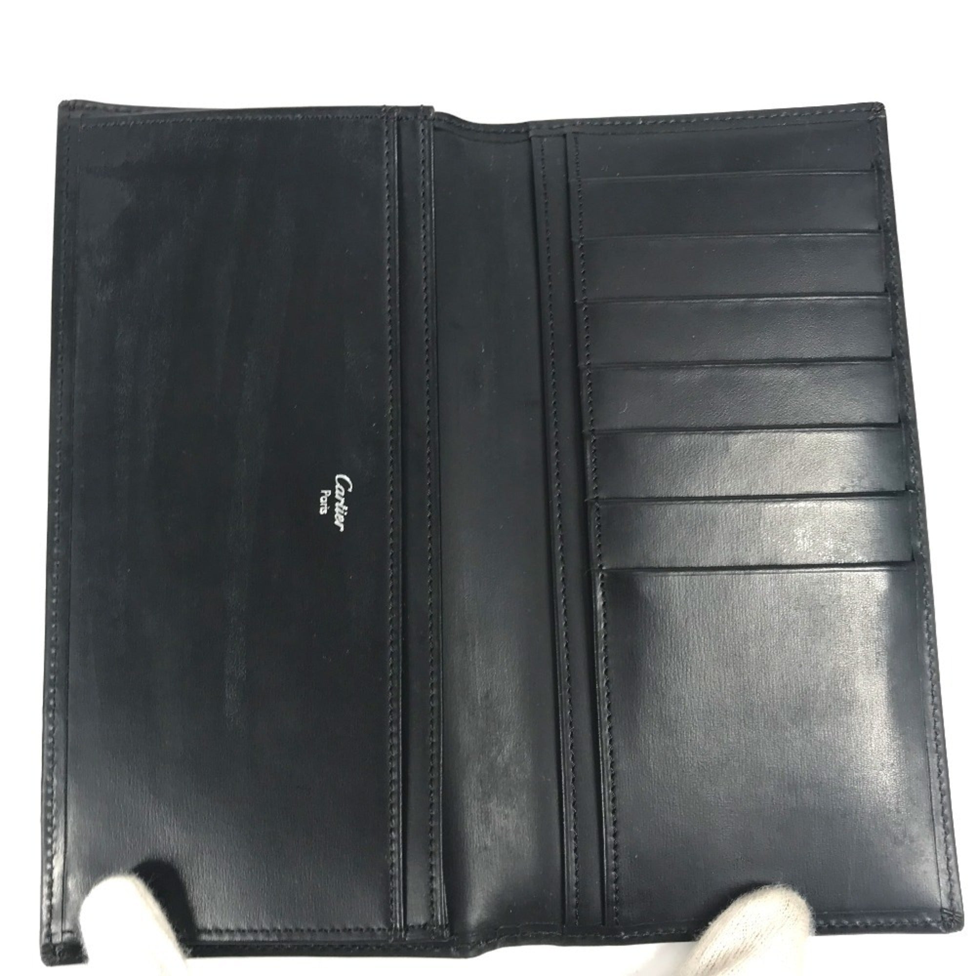 Cartier Black Leather Long Wallet (Bi-Fold) (Pre-Owned)