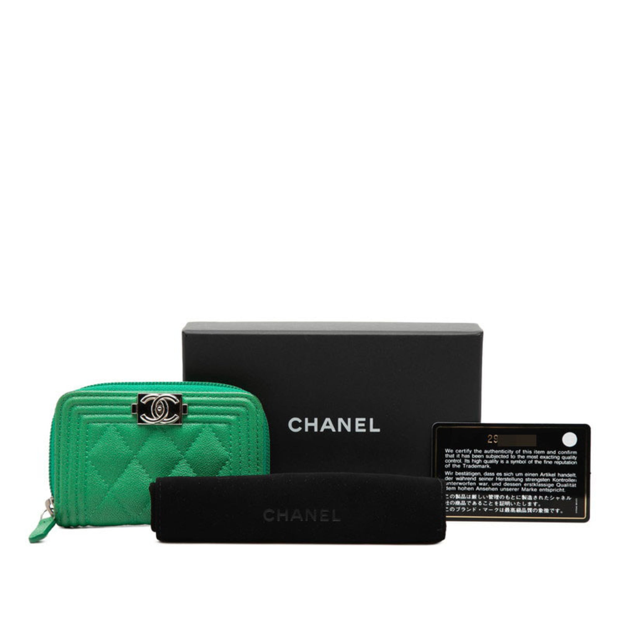 Chanel Boy Chanel Green Grained Calfskin Coin Purse/Coin Case (Pre-Owned)