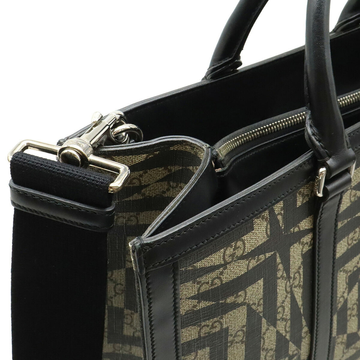 Gucci Beige Black Pvc Leather Shoulder Bag Tote Bag (Pre-Owned)