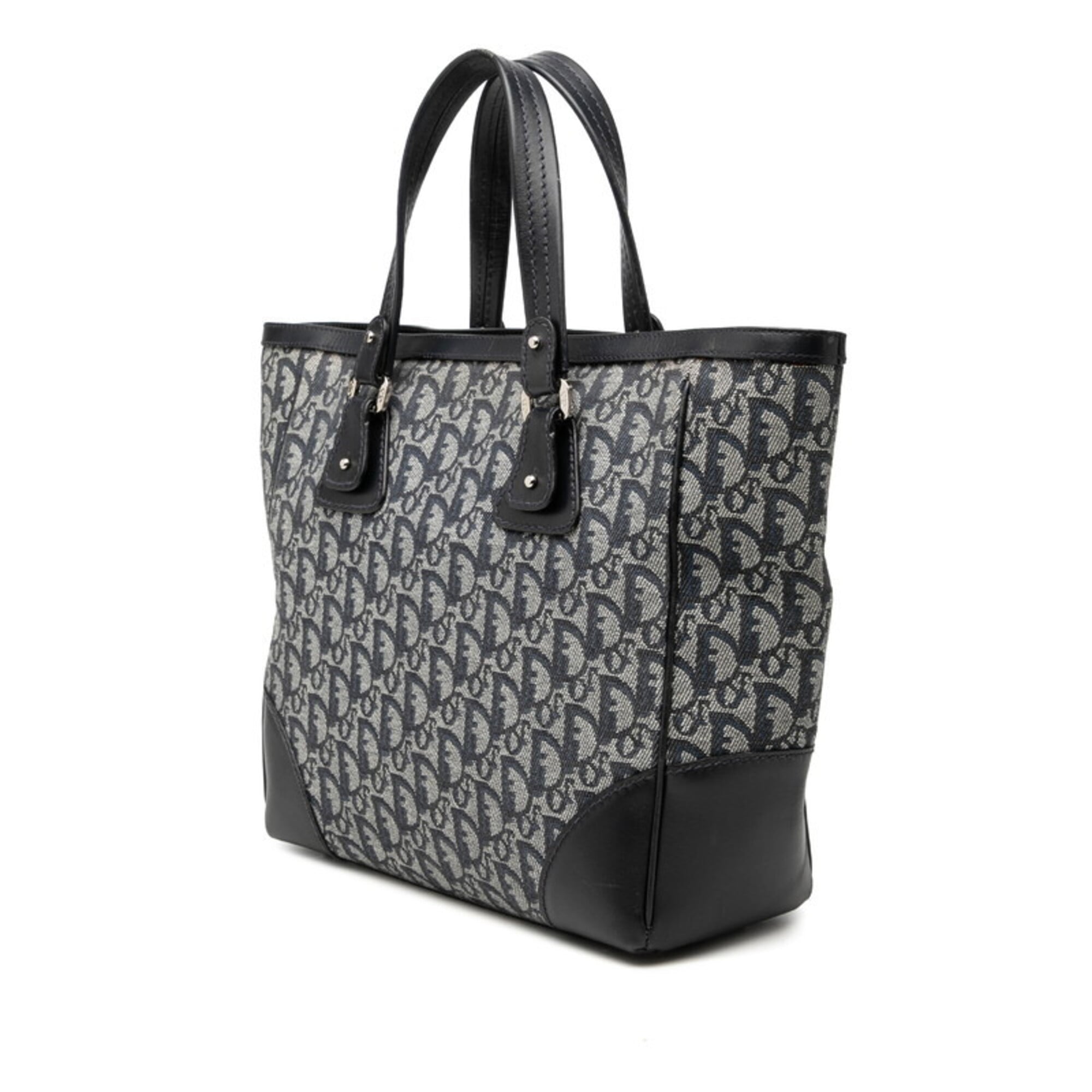 Christian Dior Navy Canvas Leather Handbag Tote Bag (Pre-Owned)