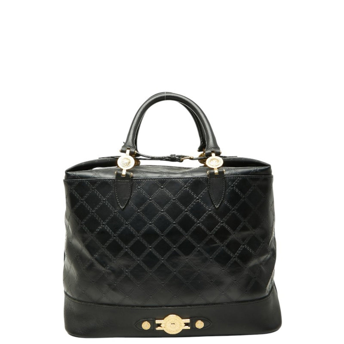 Versace Black Gold Leather Boston Bag Tote Bag (Pre-Owned)