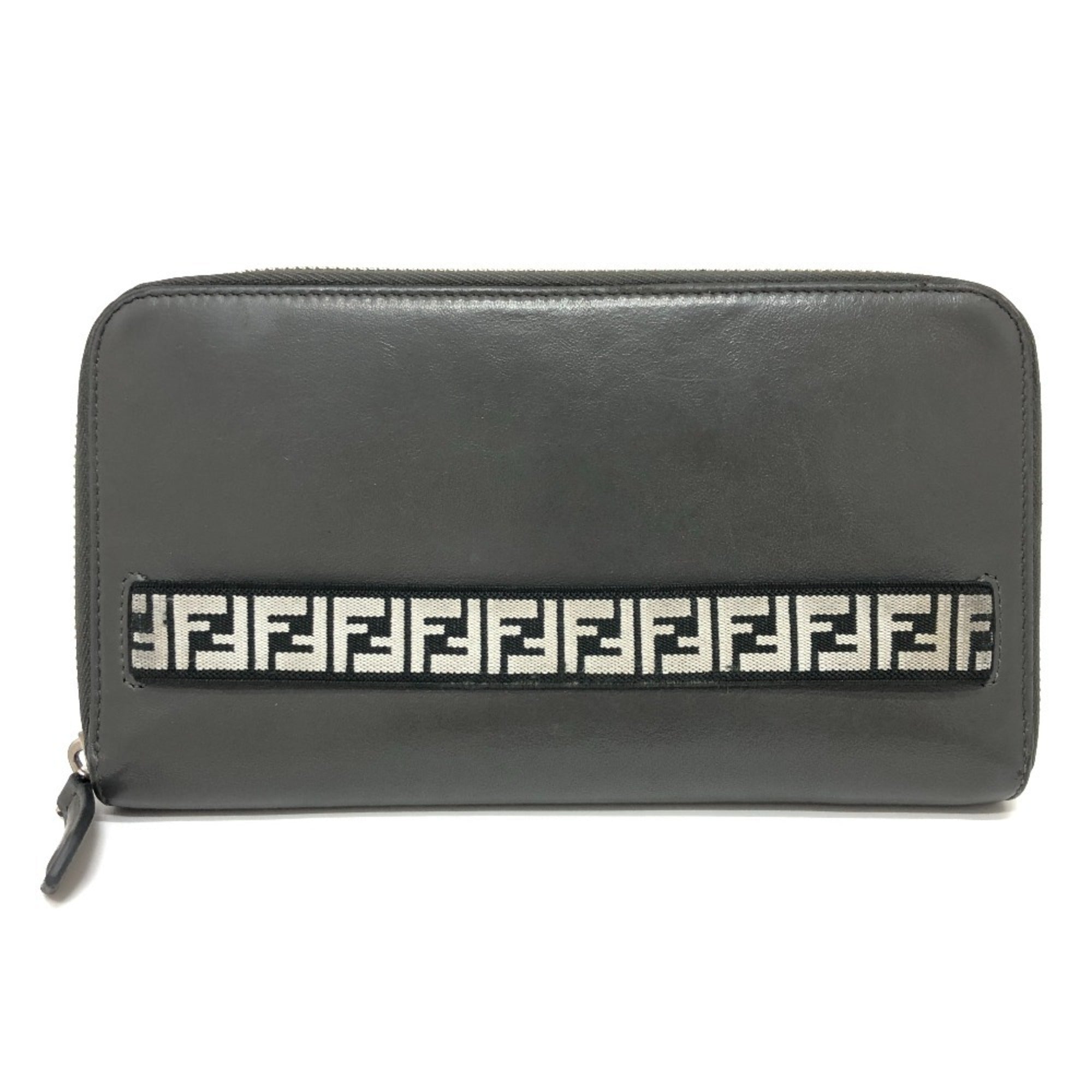 Fendi Gray Leather Long Wallet (Bi-Fold) (Pre-Owned)