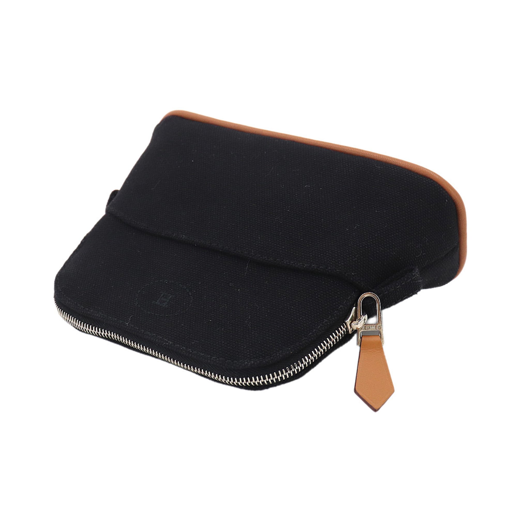 Hermes Black Cotton Canvas Leather Pouch (Pre-Owned)