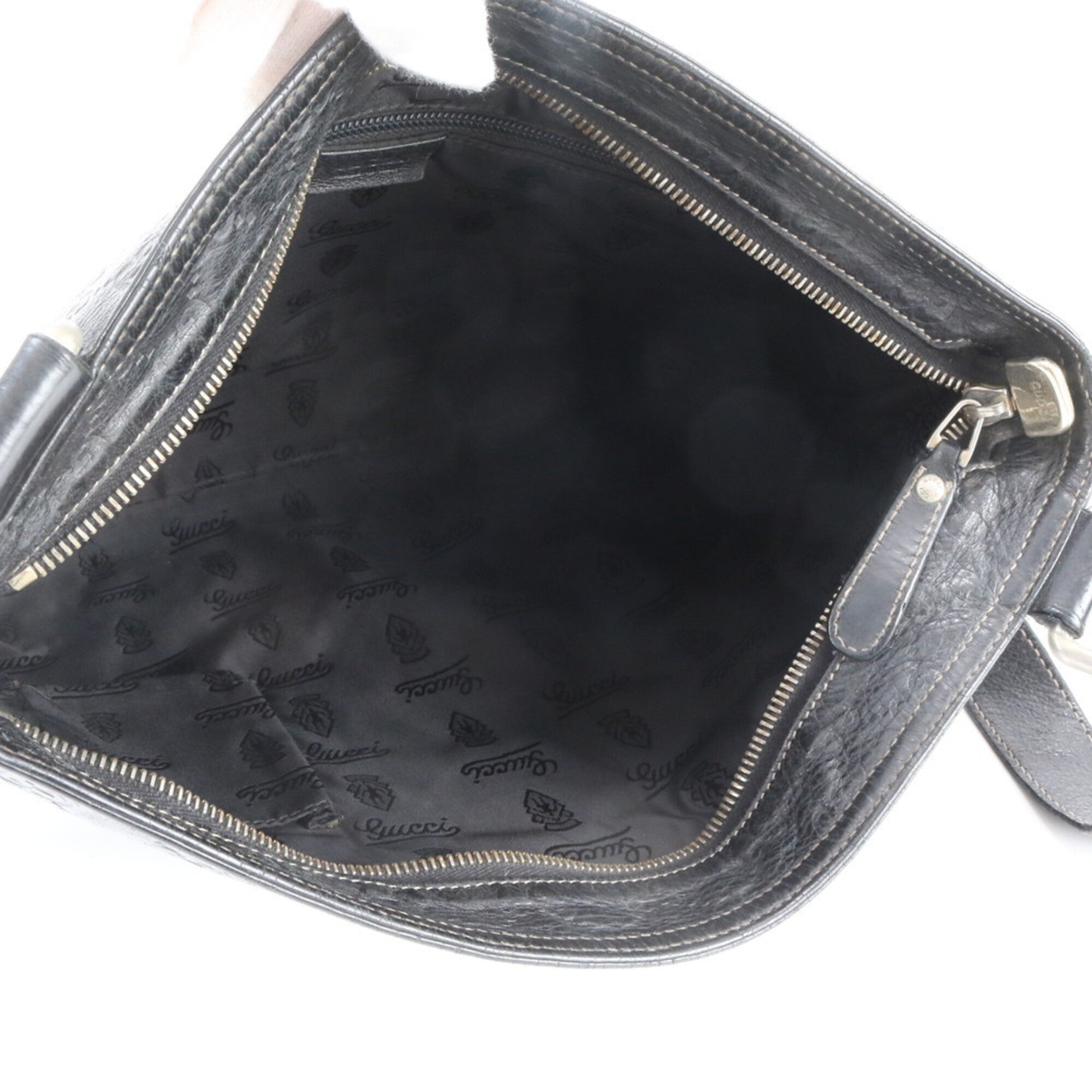 Gucci Black Leather Messenger Bag Shoulder Bag Tote Bag (Pre-Owned)