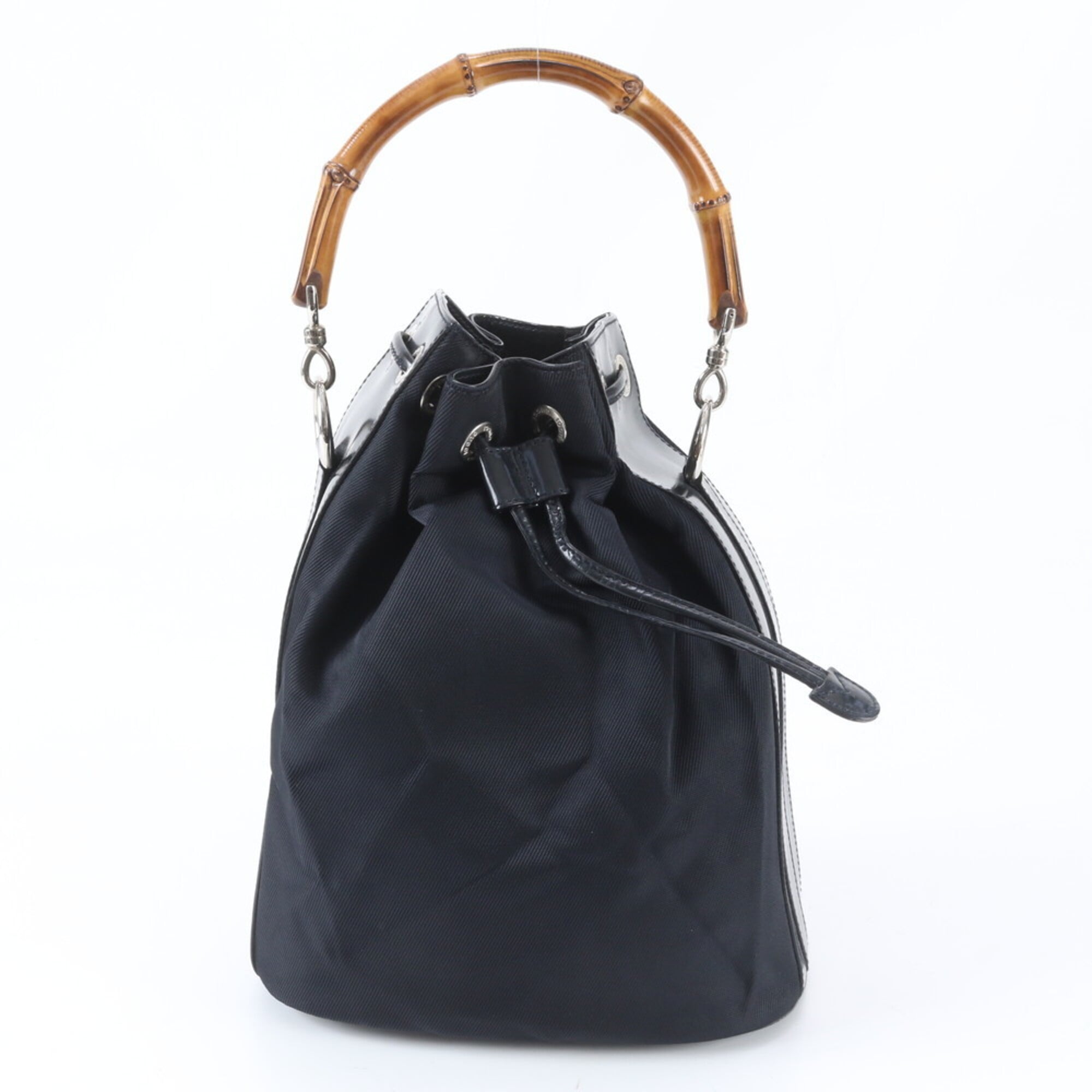 Gucci Bamboo Black Leather Nylon Handbag (Pre-Owned)