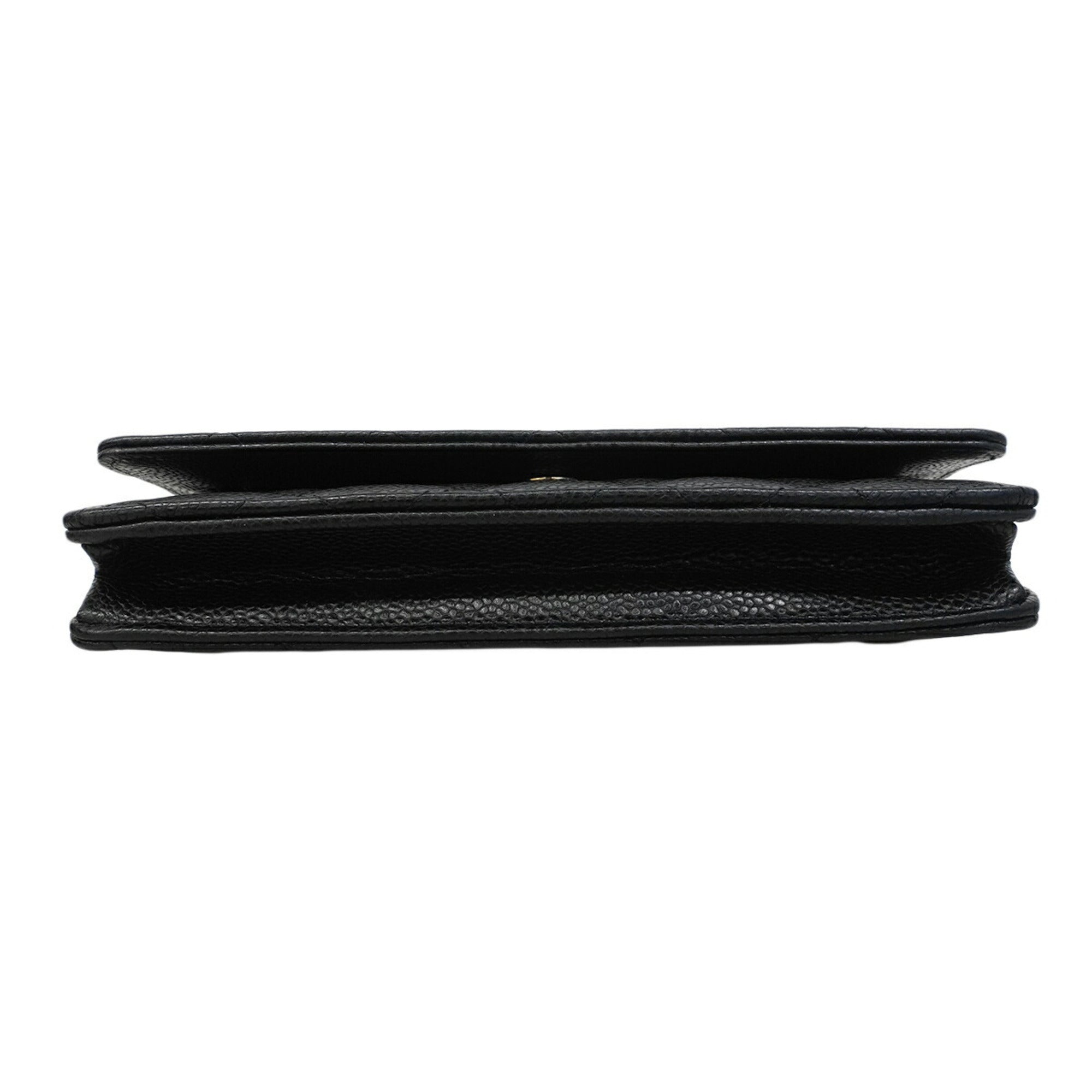 Chanel Black Grained Calfskin Chain/Shoulder Wallet (Pre-Owned)