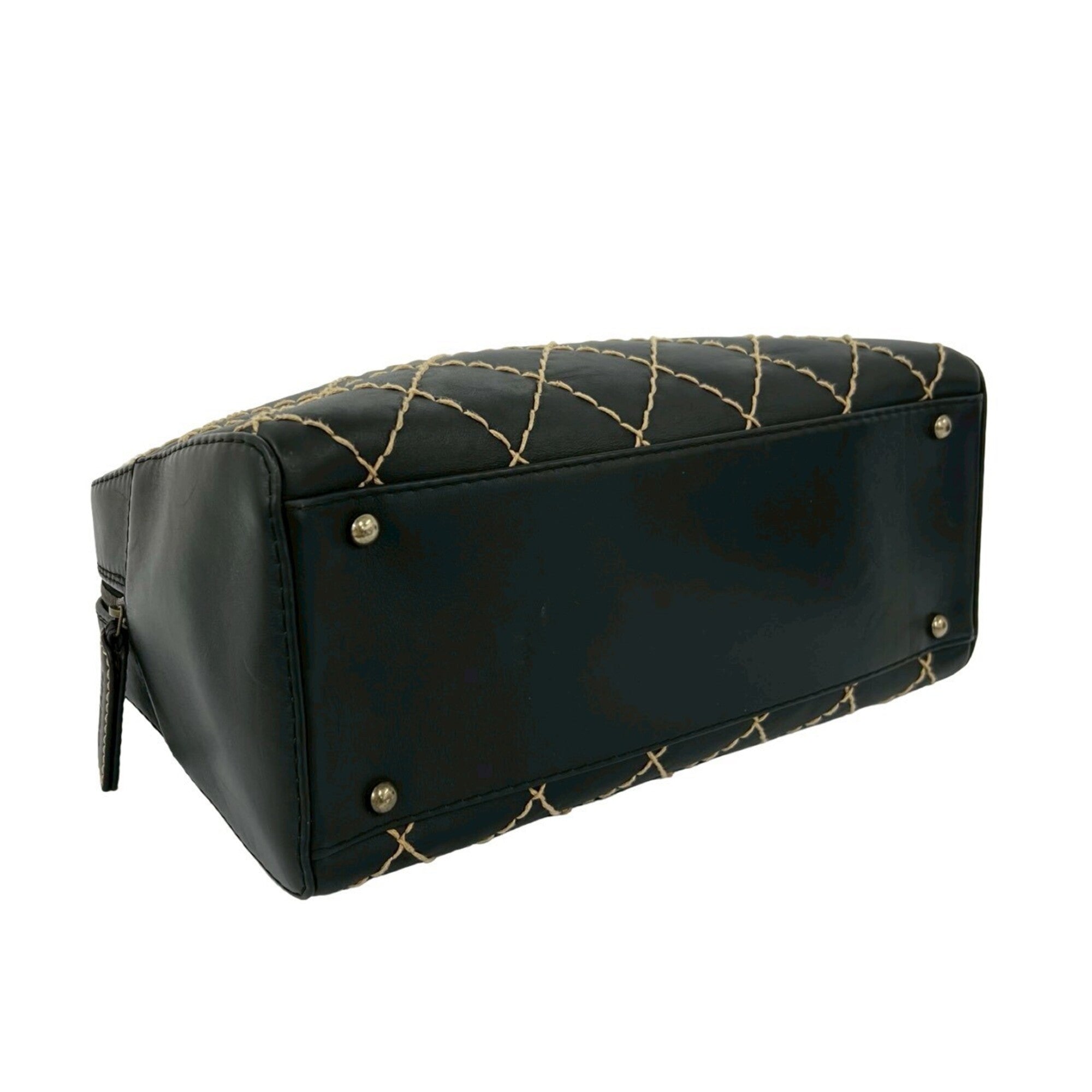 Chanel Black Leather Boston Bag Handbag (Pre-Owned)