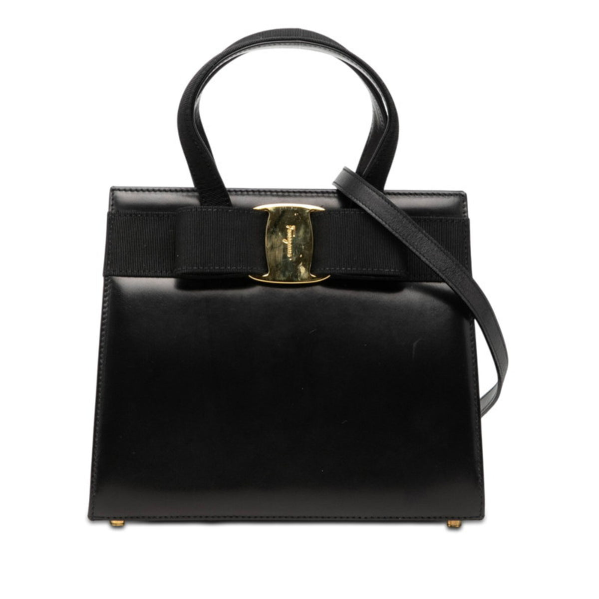 Salvatore Ferragamo Black Leather Handbag Shoulder Bag (Pre-Owned)
