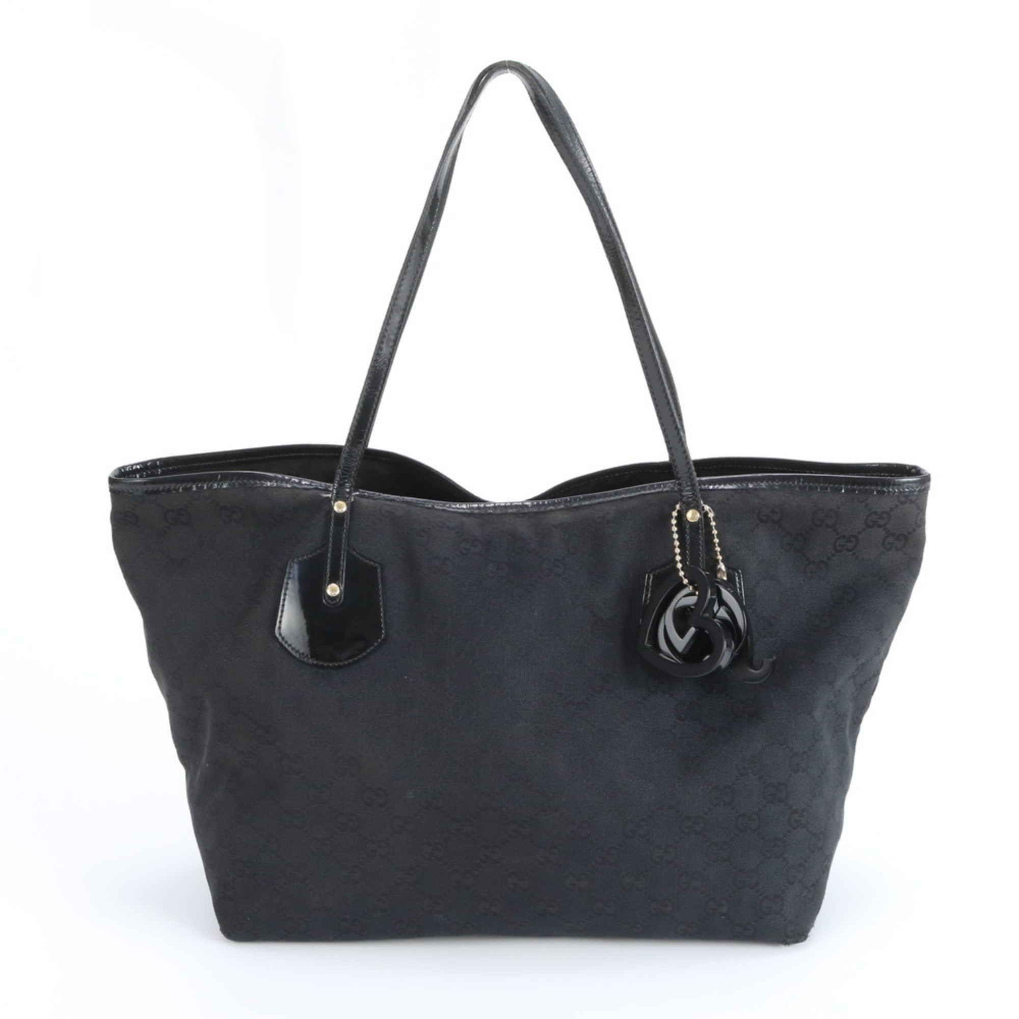 Gucci Black Leather Canvas Tote Bag (Pre-Owned)