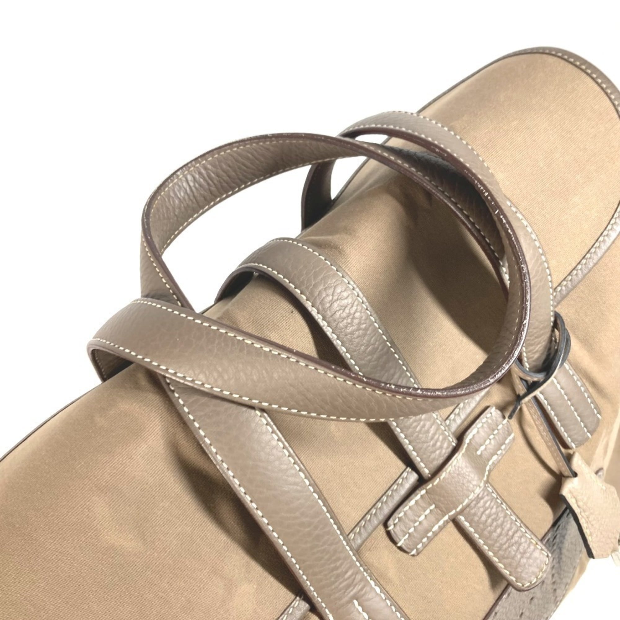 Hermes Gray Leather Canvas Boston Bag Handbag Tote Bag (Pre-Owned)