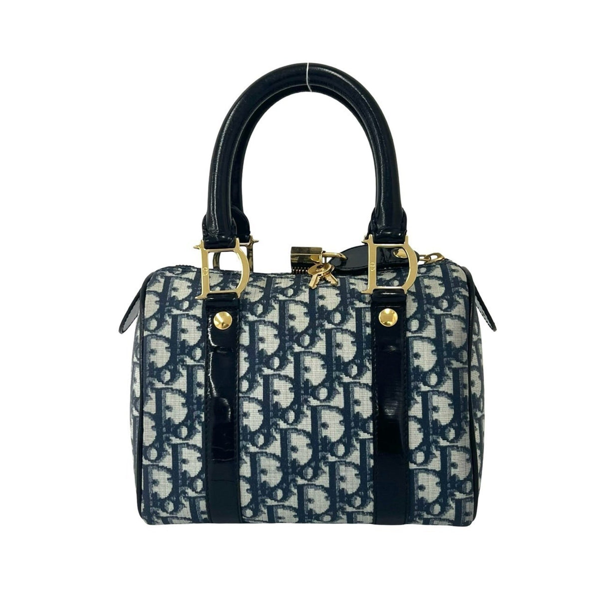 Christian Dior Black Navy Leather Pvc Boston Bag Handbag (Pre-Owned)
