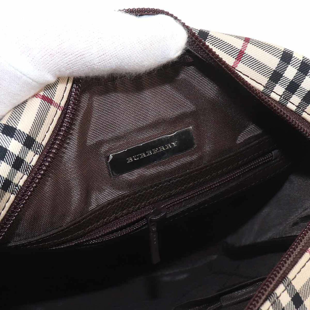 Burberry Beige Beige Brown Brown Canvas Handbag Shoulder Bag (Pre-Owned)
