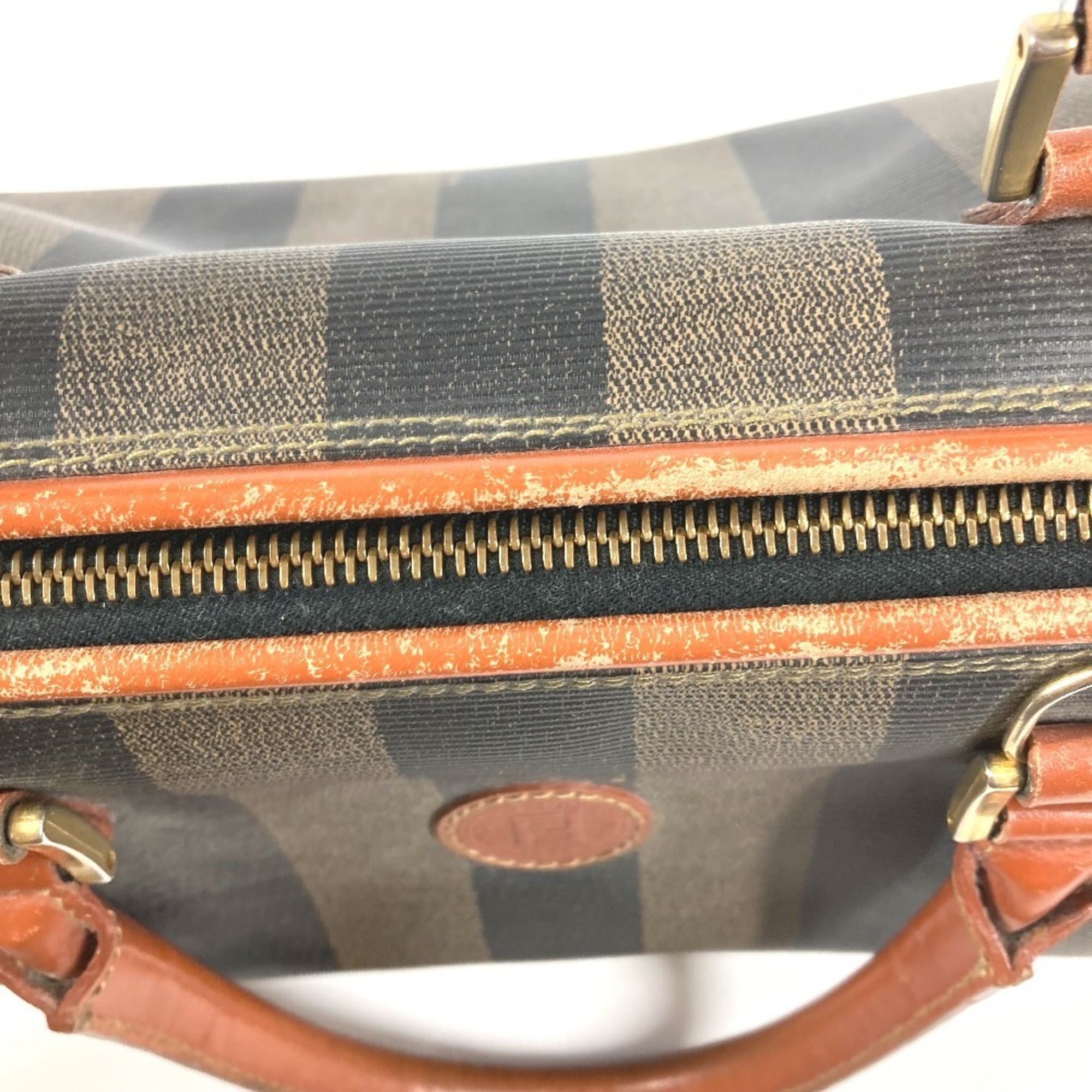Fendi Khaki Pvc Leather Boston Bag Handbag (Pre-Owned)