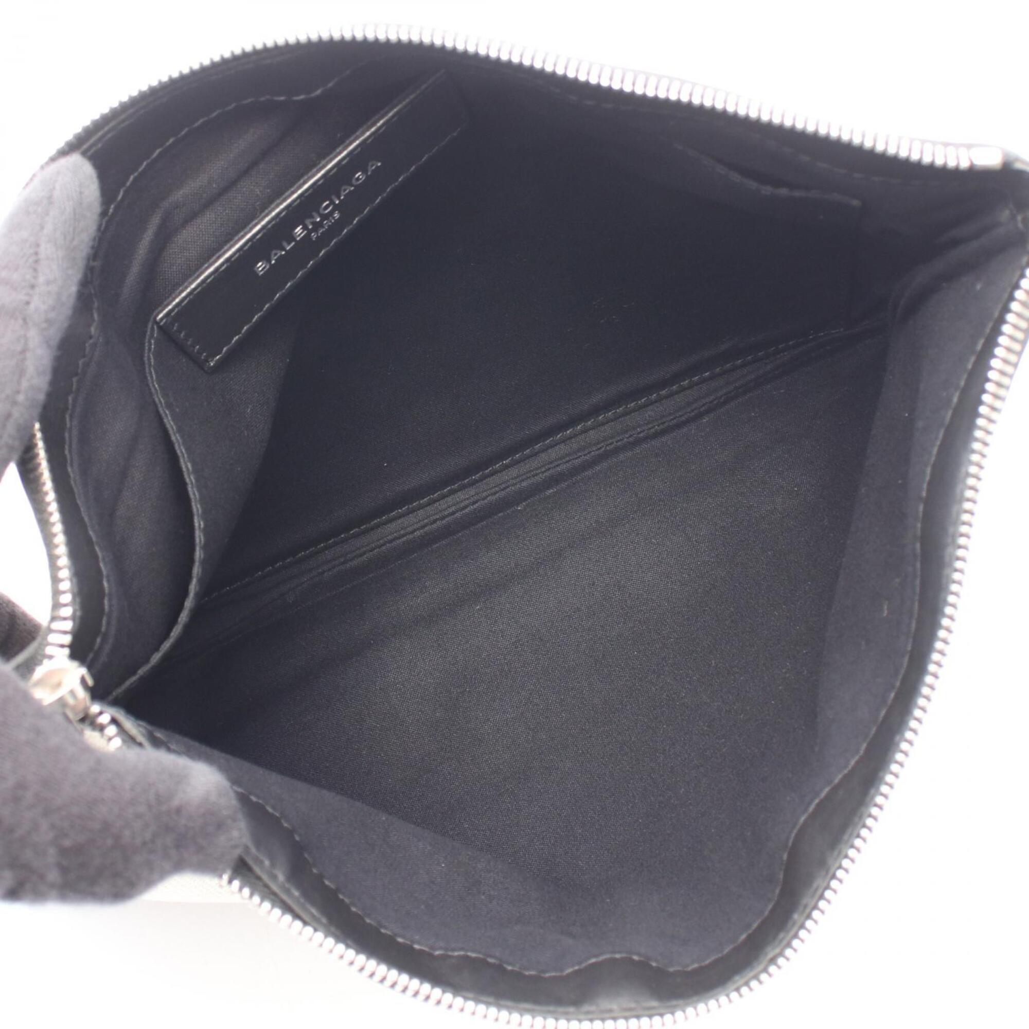 Balenciaga Black Ivory Canvas Leather Clutch Bag Handbag (Pre-Owned)