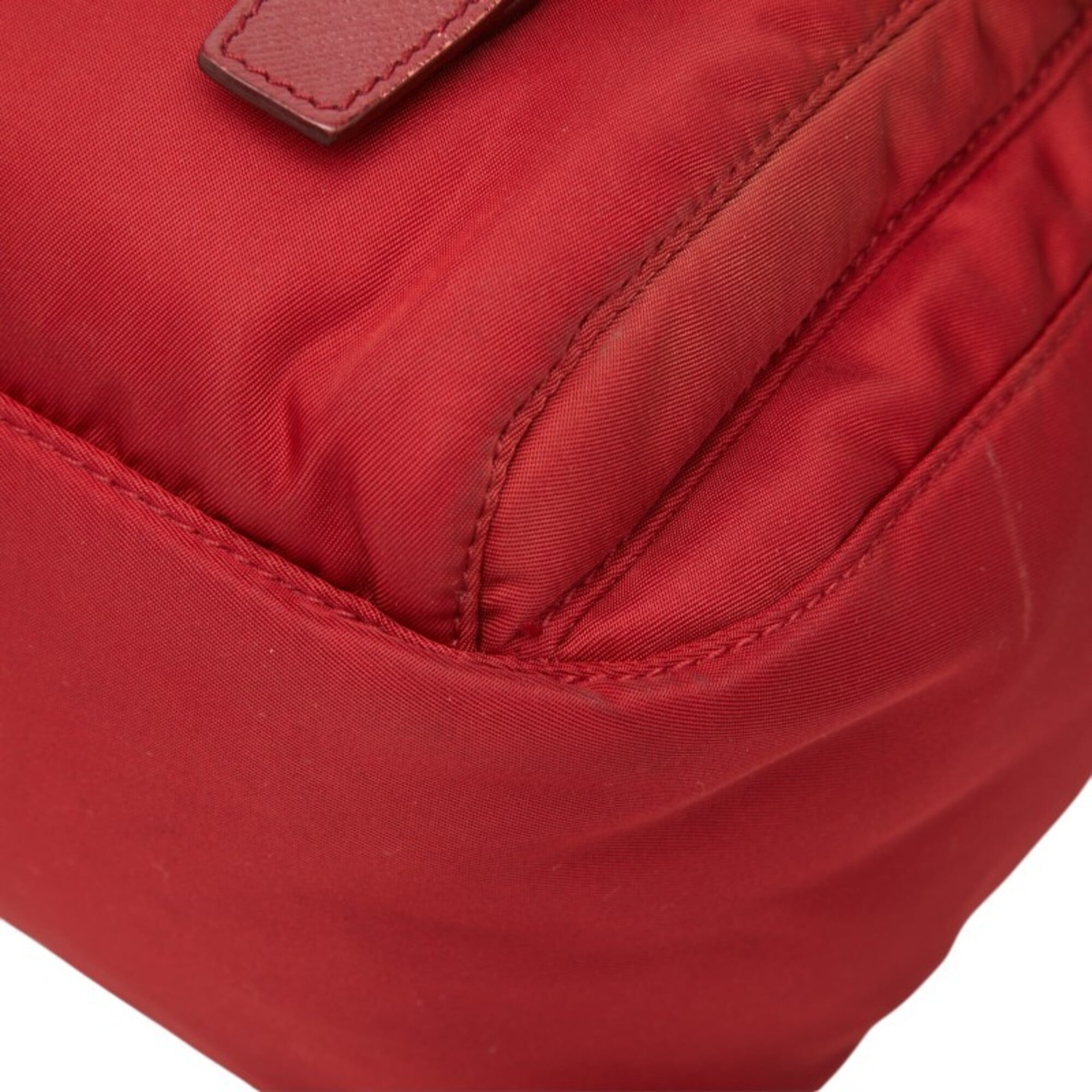 Prada Red Color Nylon Leather Shoulder Bag (Pre-Owned)