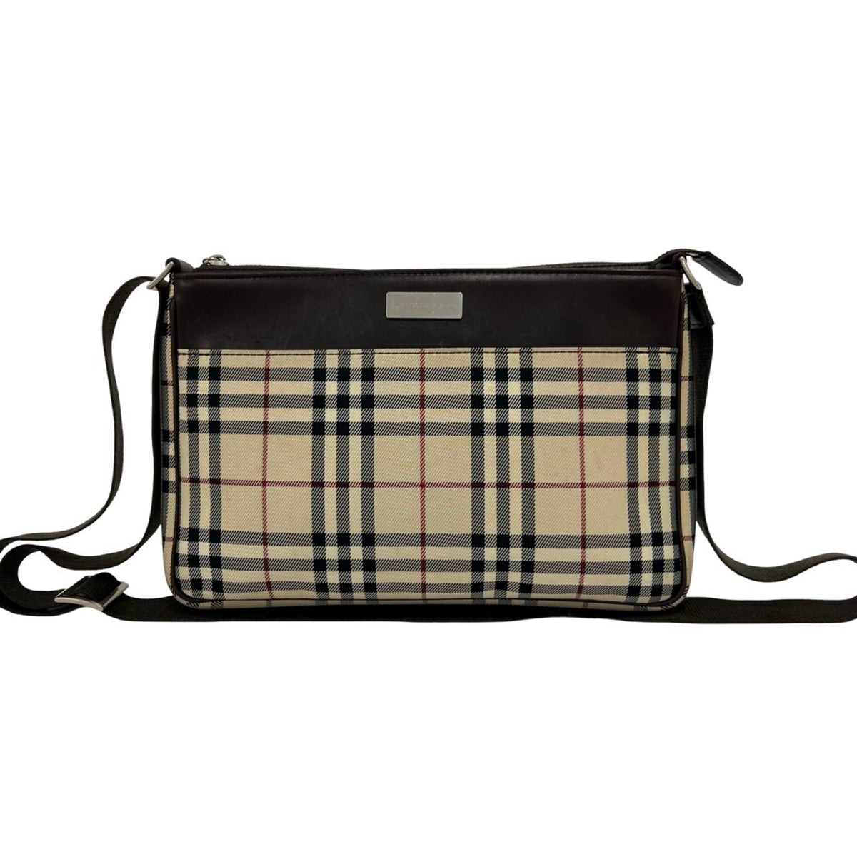 Burberry Beige Brown Canvas Leather Shoulder Bag (Pre-Owned)