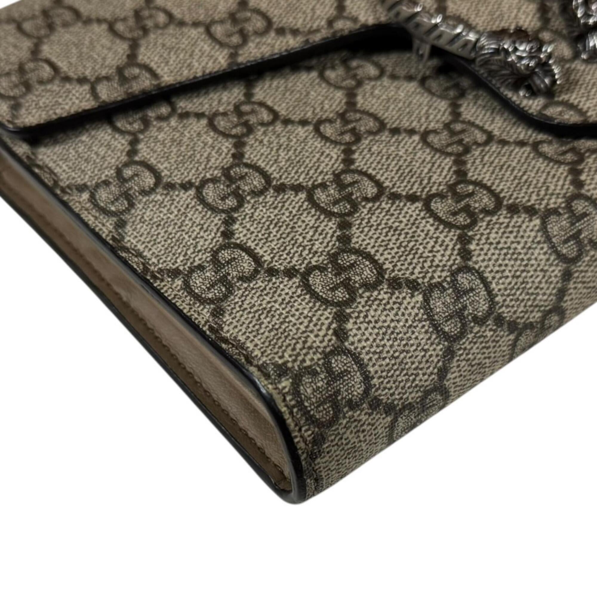 Gucci Beige Brown Gg Supreme Chain/Shoulder Wallet (Pre-Owned)