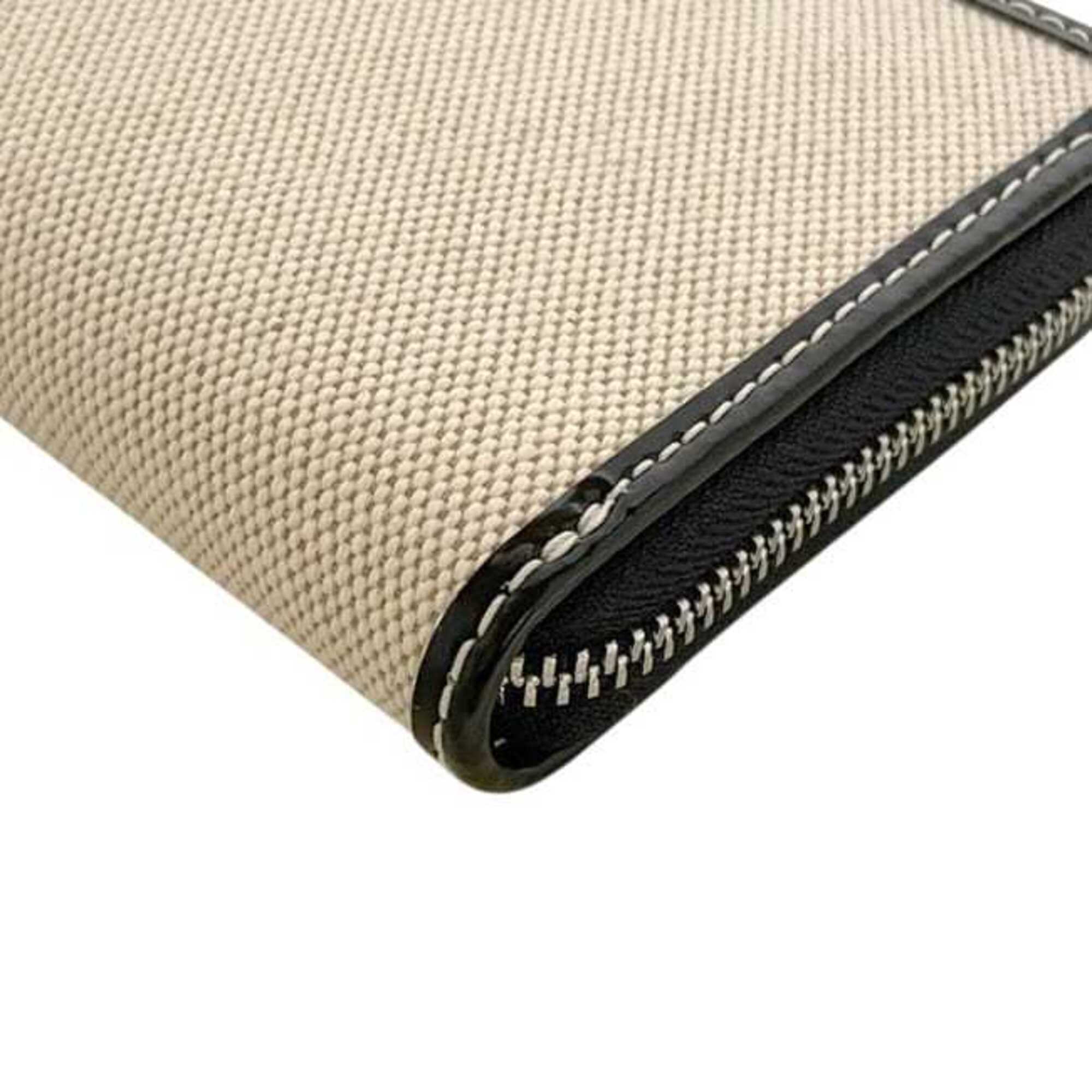 Tory Burch Black White Canvas Leather Long Wallet (Bi-Fold) (Pre-Owned)