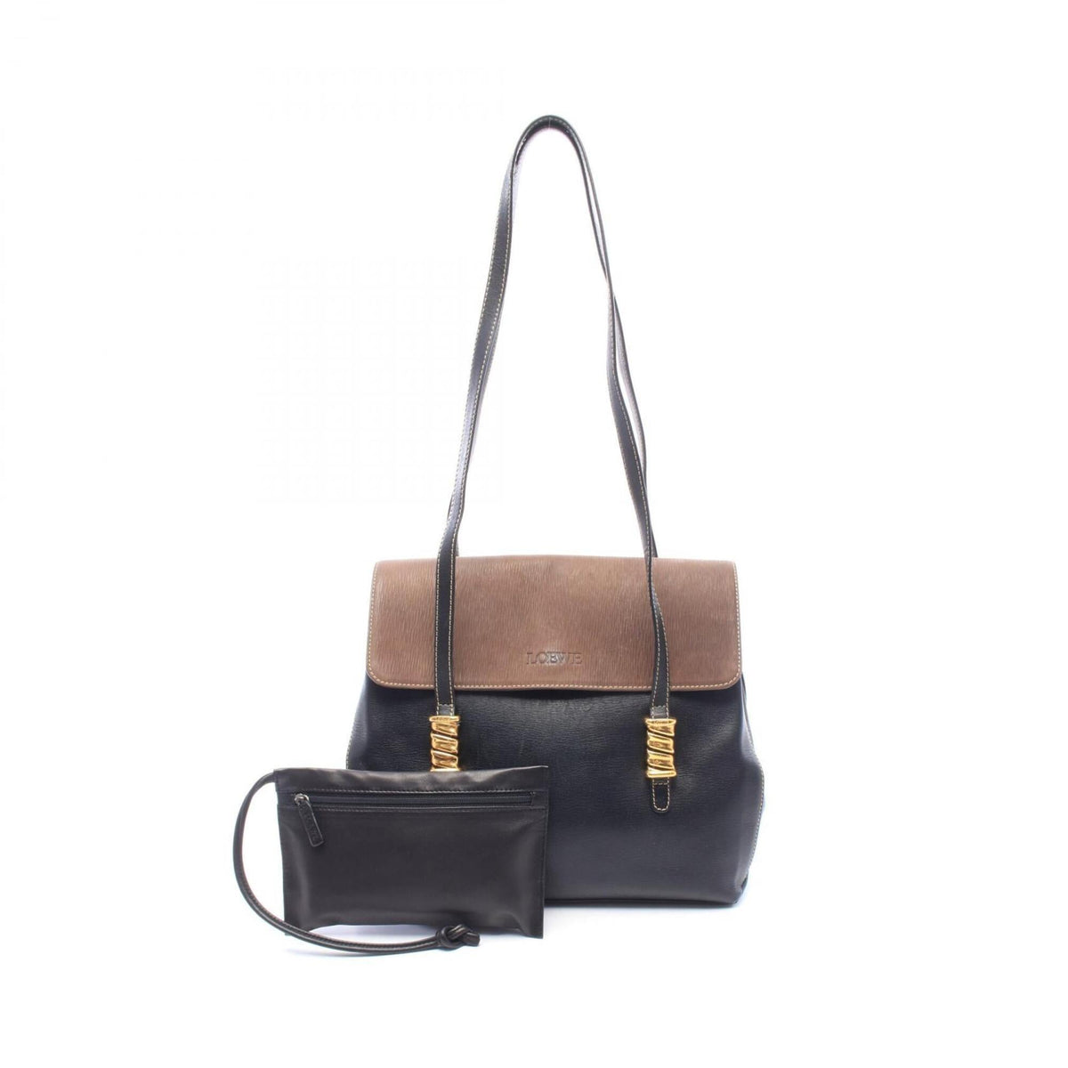 Loewe Black Brown Leather Handbag Shoulder Bag (Pre-Owned)