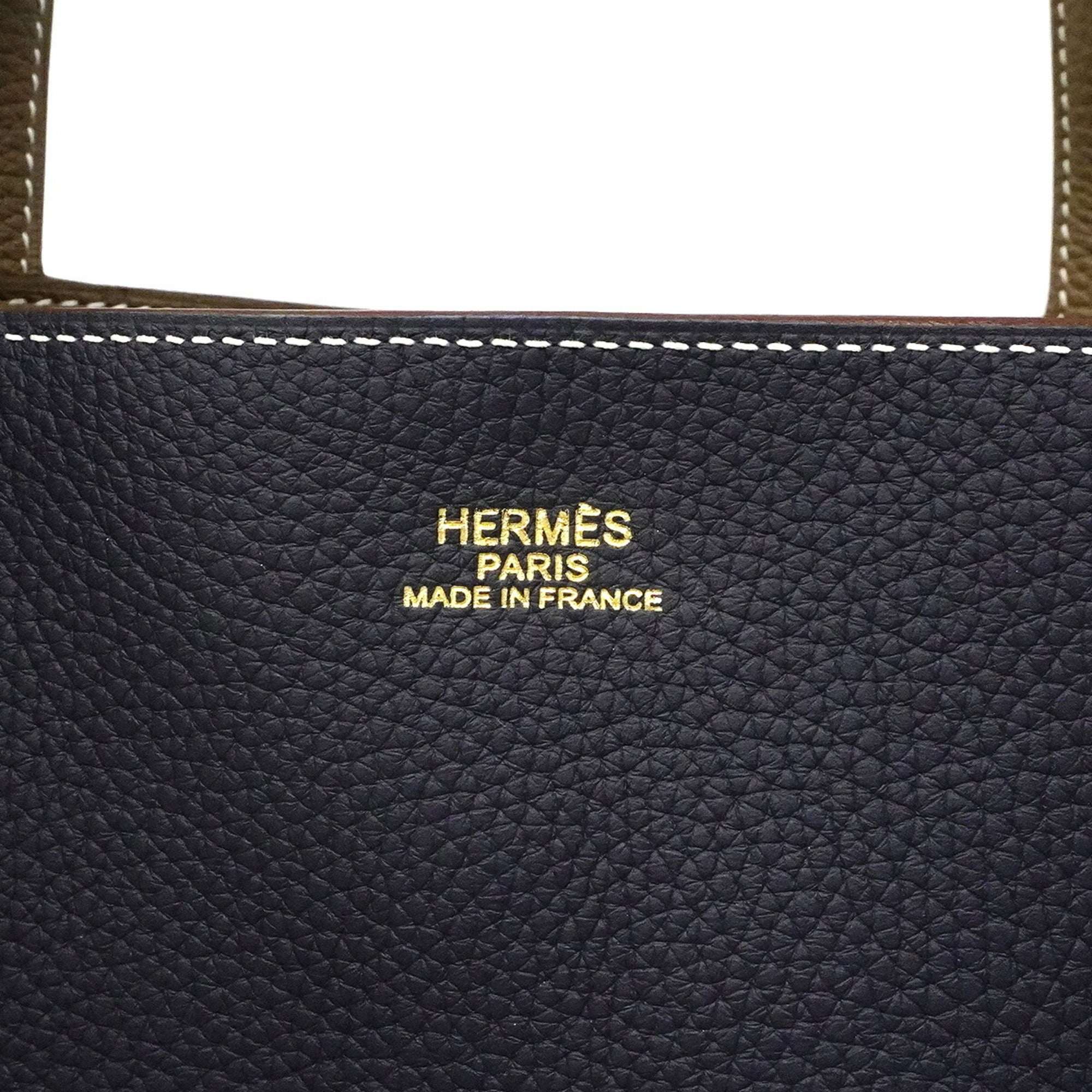 Hermes Blue Nuit Etoupe Gray Taurillon Clemence Leather Tote Bag (Pre-Owned)