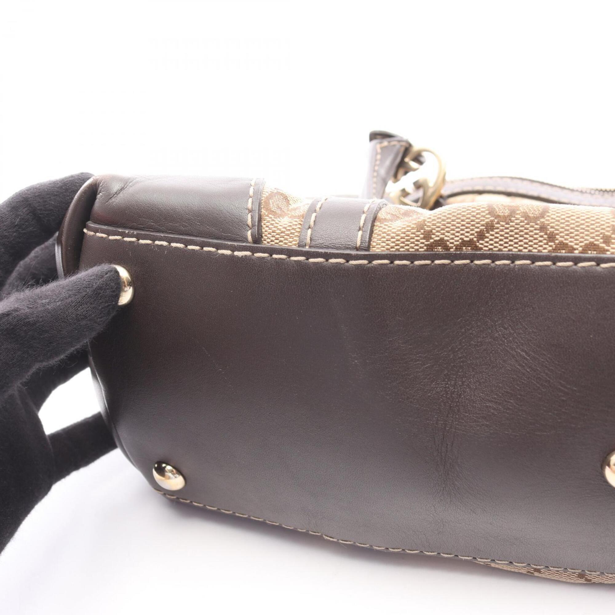 Gucci Beige Brown Canvas Leather Handbag Tote Bag (Pre-Owned)