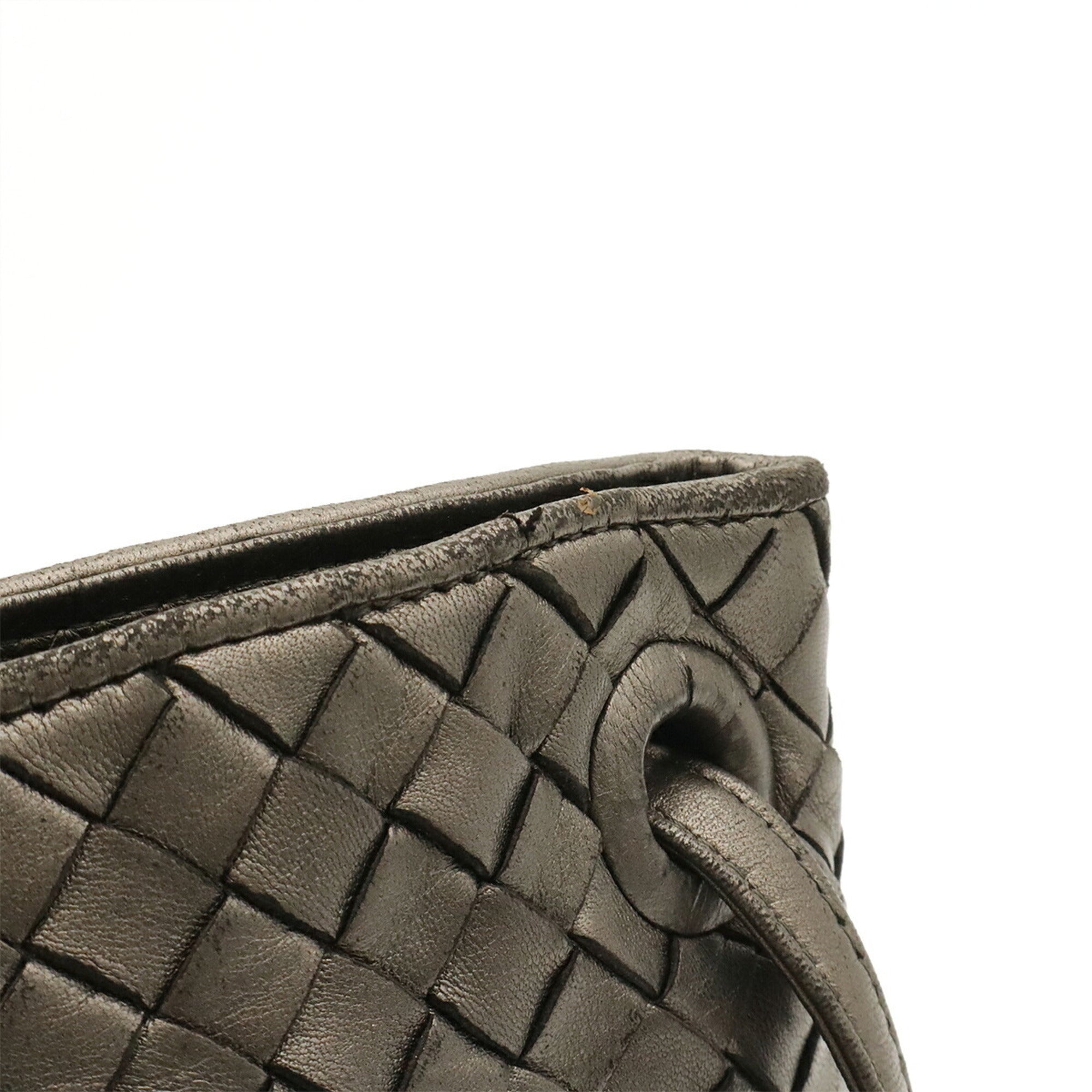 Bottega Veneta Metallic Gray Intrecciato Shoulder Bag Tote Bag (Pre-Owned)