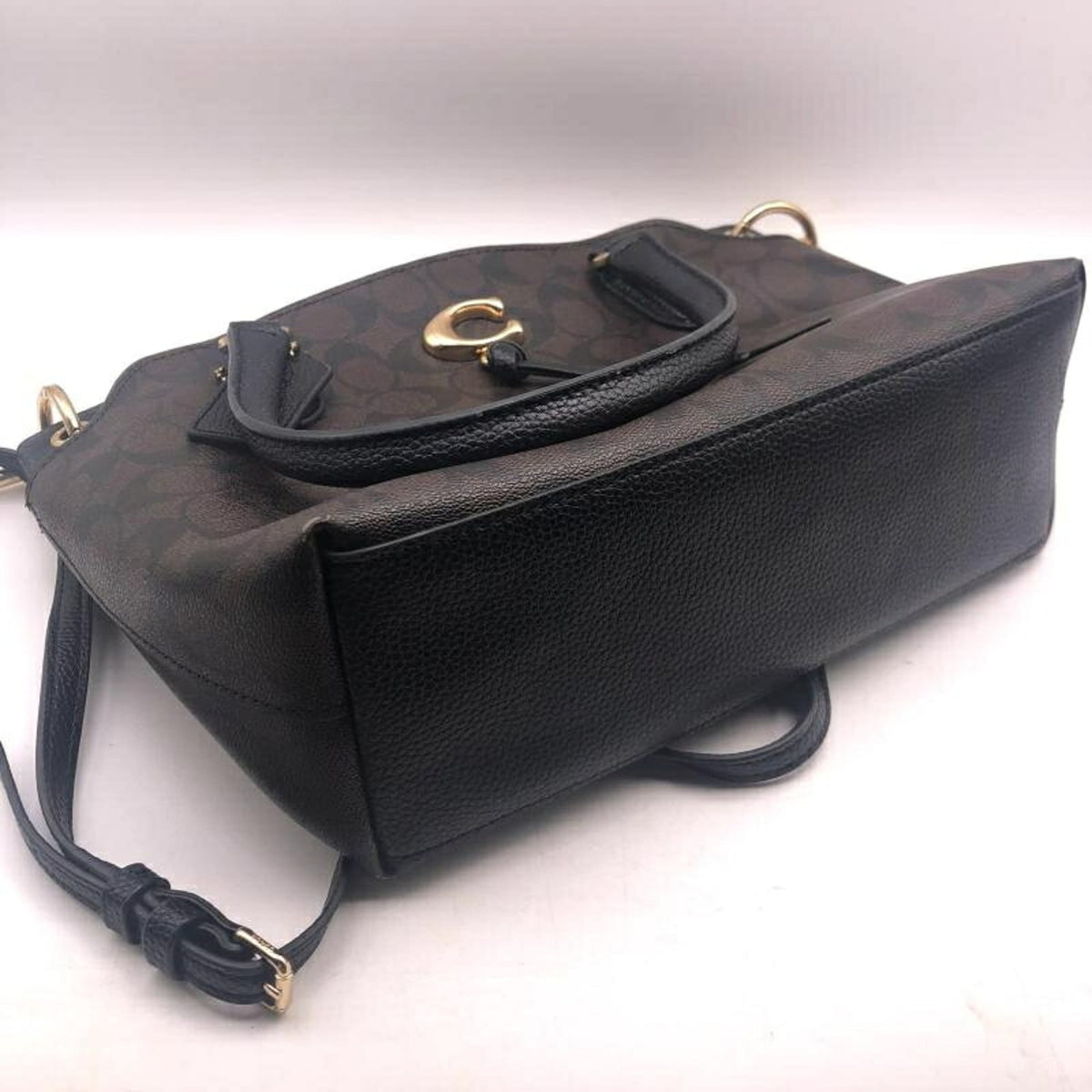 Coach Signature Black Brown Signature Line Handbag (Pre-Owned)