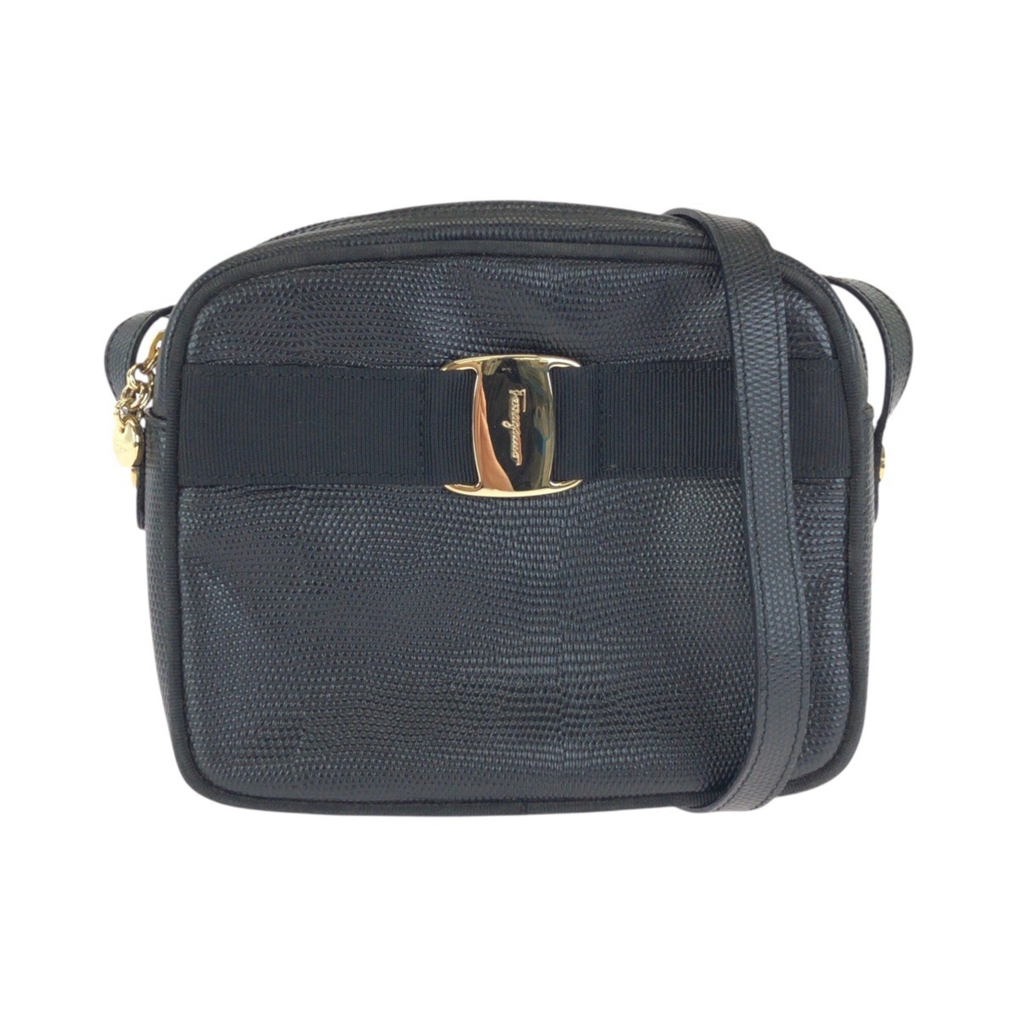 Salvatore Ferragamo Black Leather Pochette Shoulder Bag (Pre-Owned)