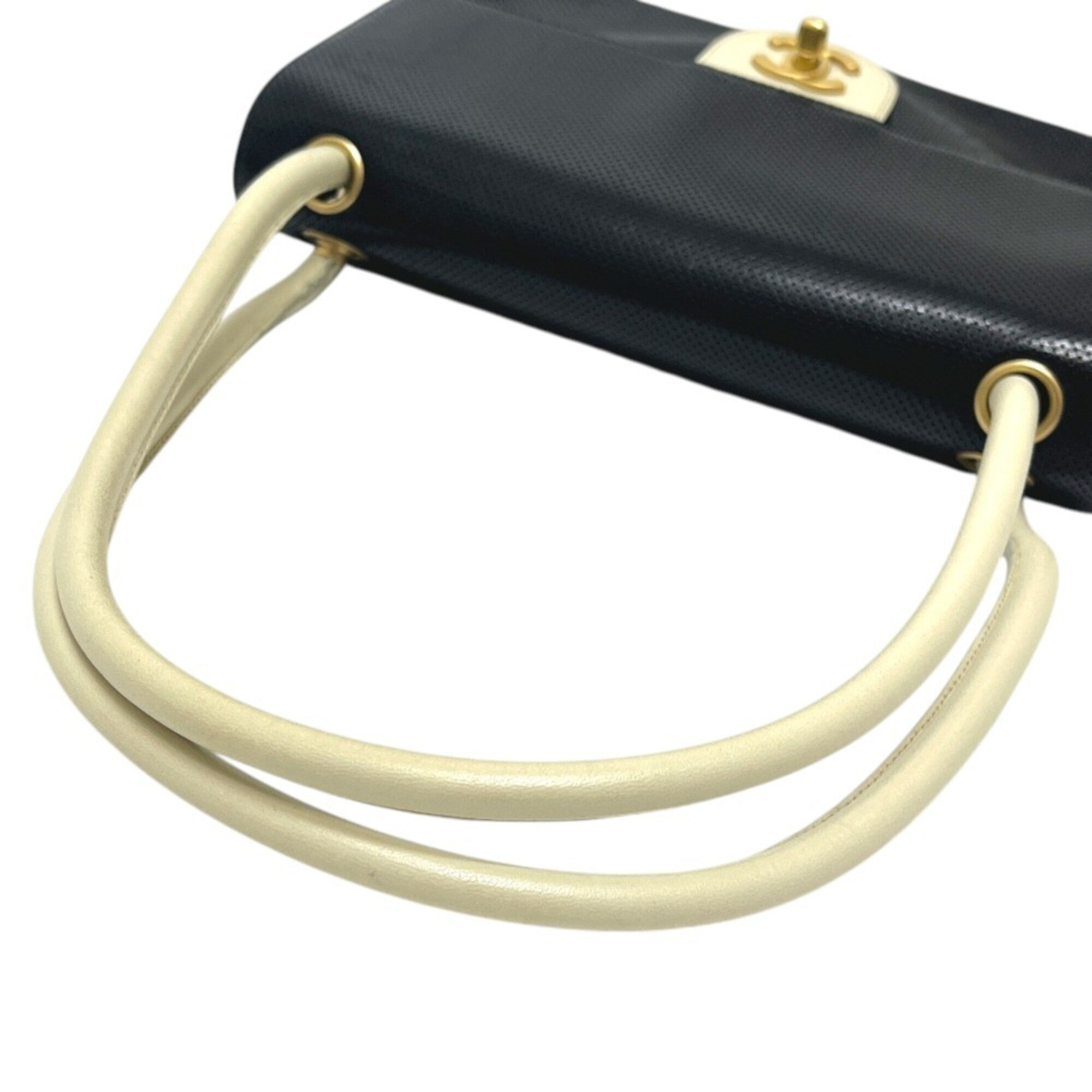 Chanel Black White Leather Handbag Shoulder Bag (Pre-Owned)