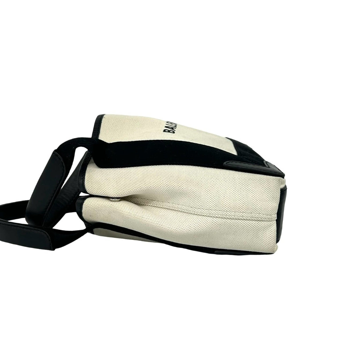Balenciaga Black Ivory Canvas Leather Handbag Pouch Tote Bag (Pre-Owned)