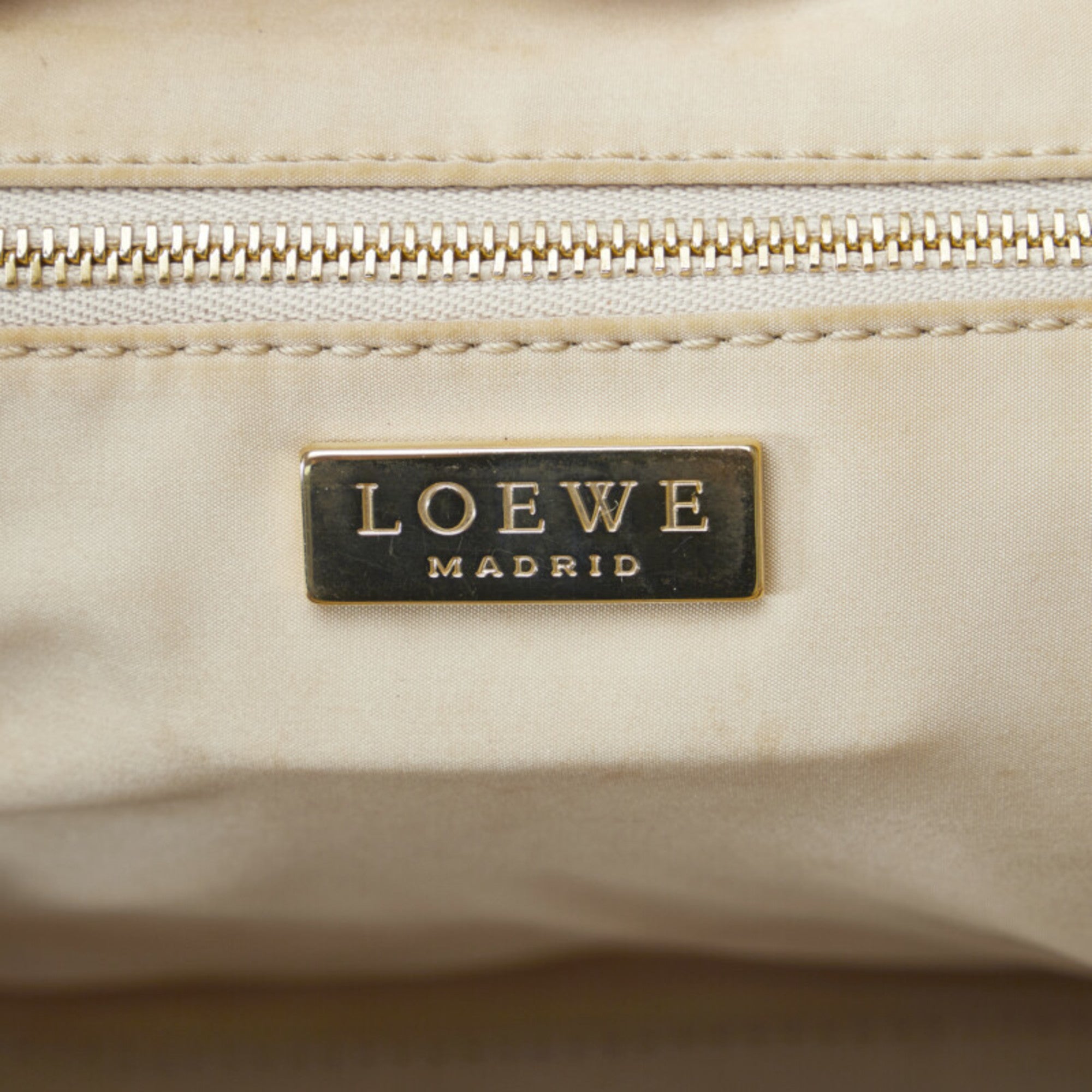 Loewe Beige Brown Nylon Leather Boston Bag Handbag (Pre-Owned)