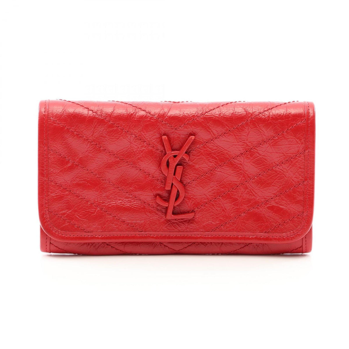 Yves Saint Laurent Red Color Leather Long Wallet (Bi-Fold) (Pre-Owned)